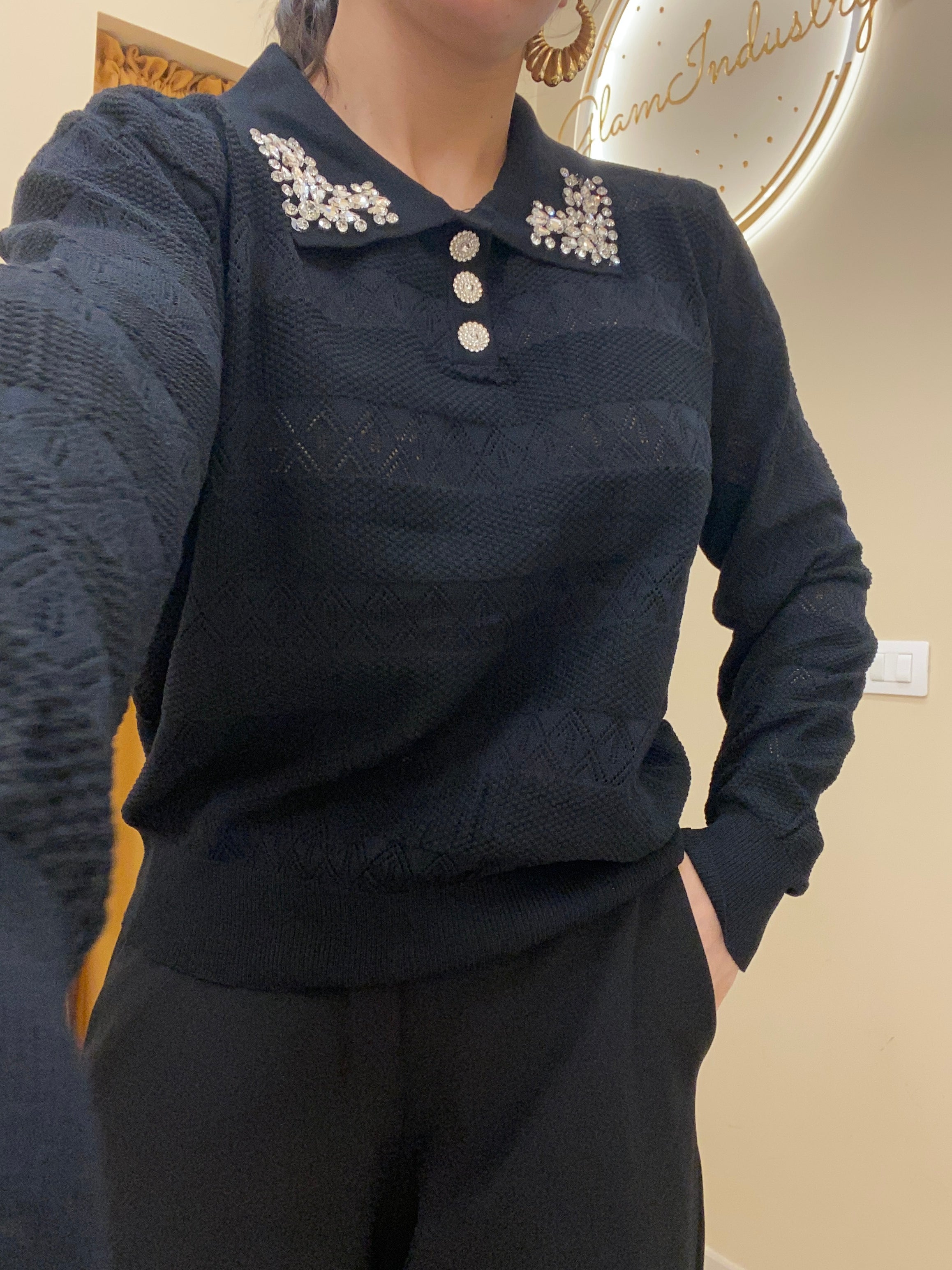 Polo filo con applicazioni colletto