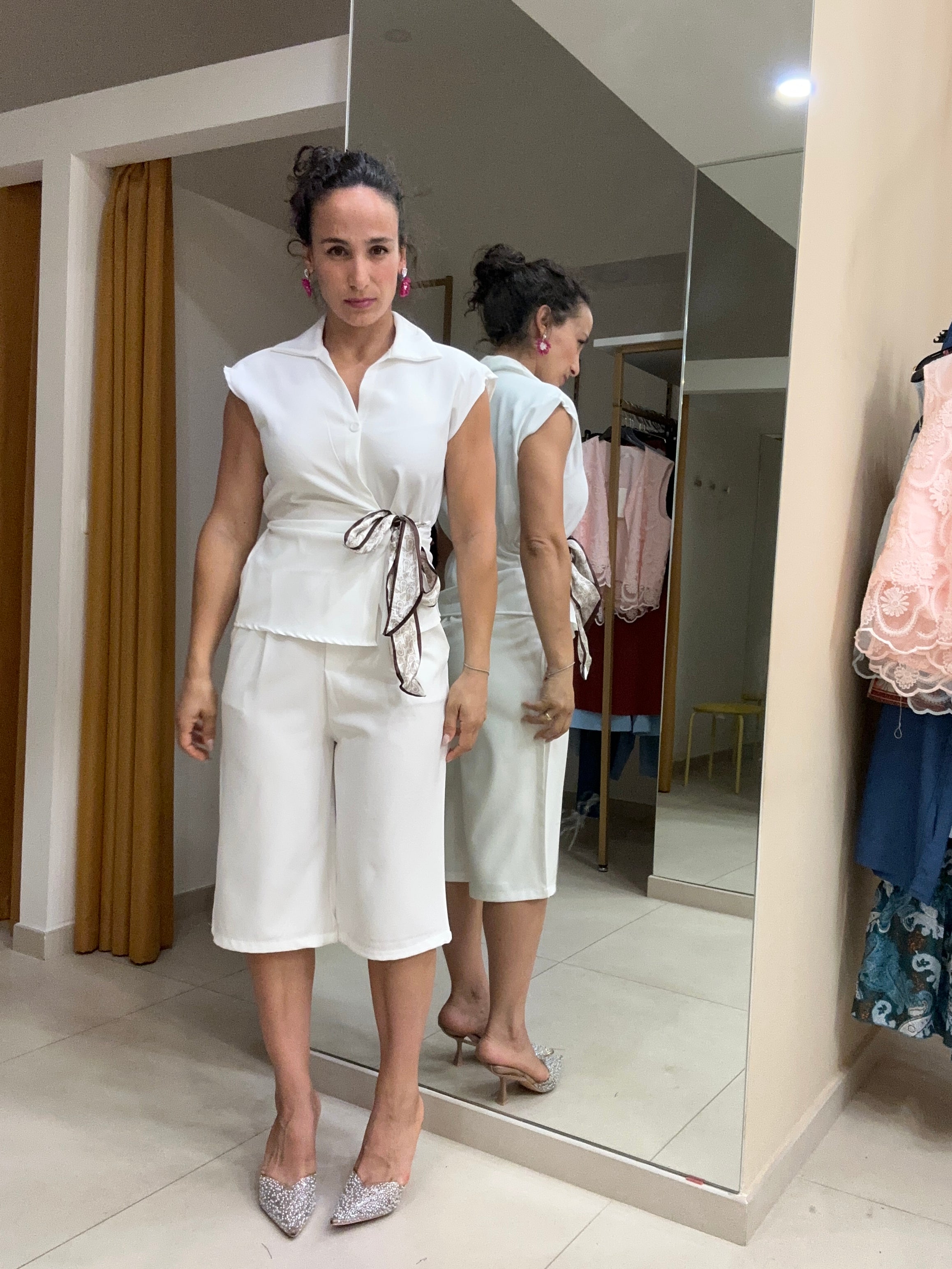 Coordinato chic camicia fiocco bianco