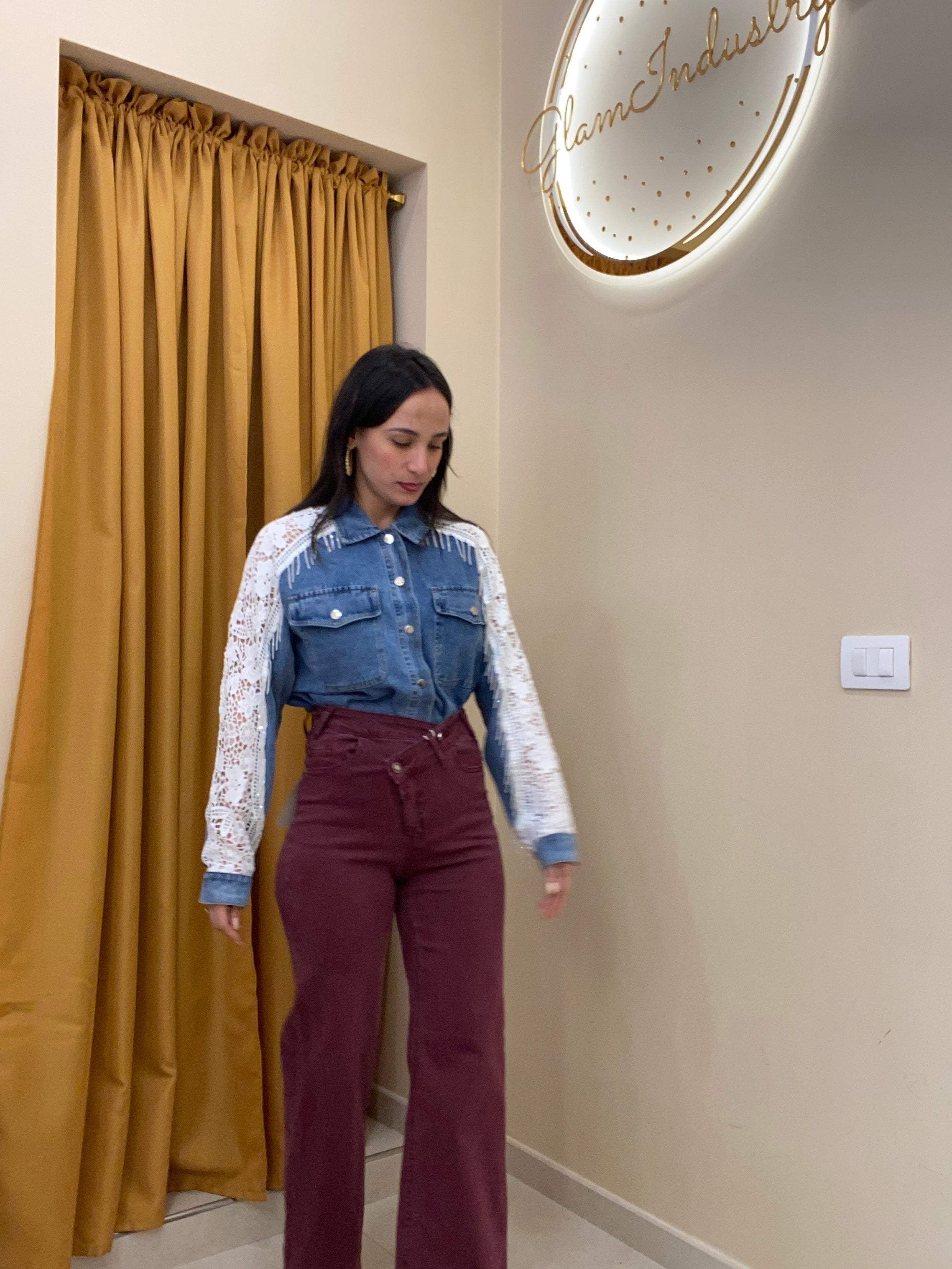 Camicia merletto e frange pietre