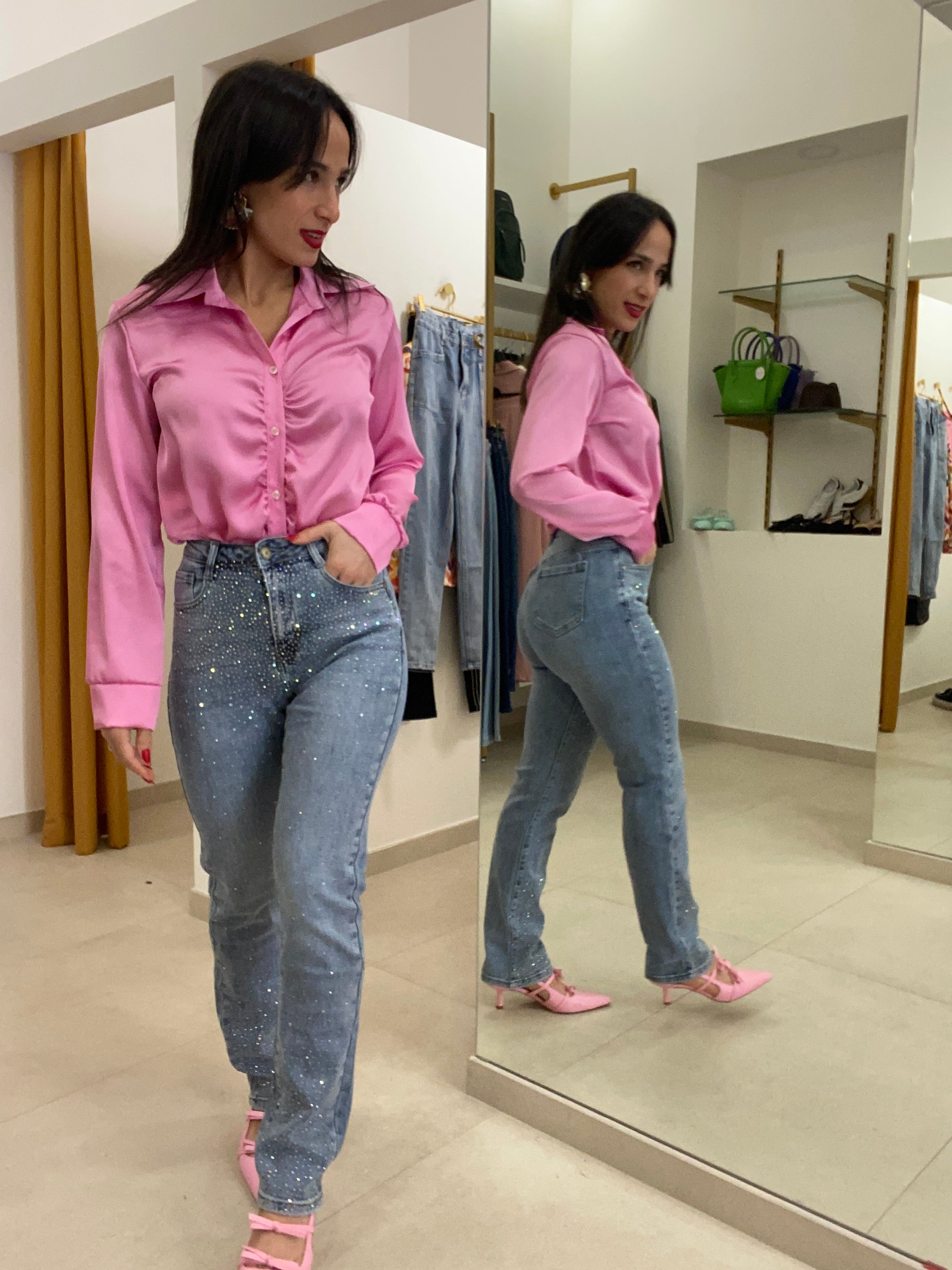 Jeans brillantini rosa