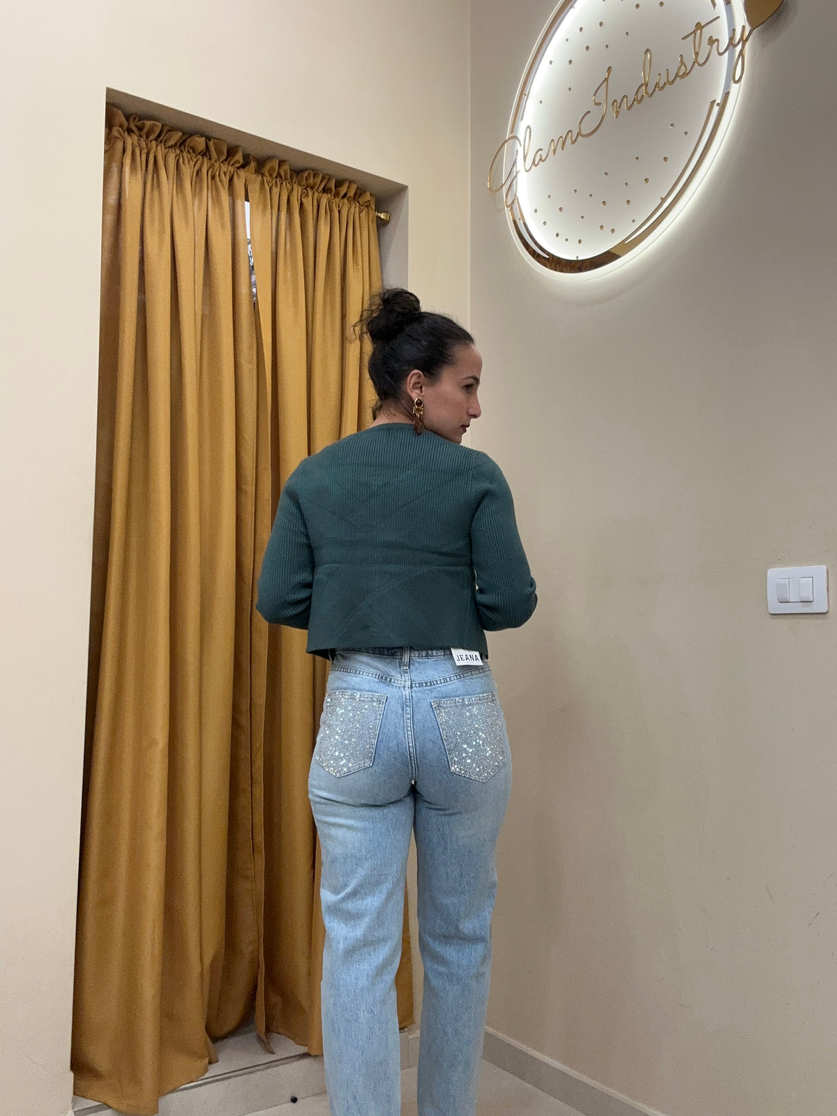 Jeans tasca brillantini