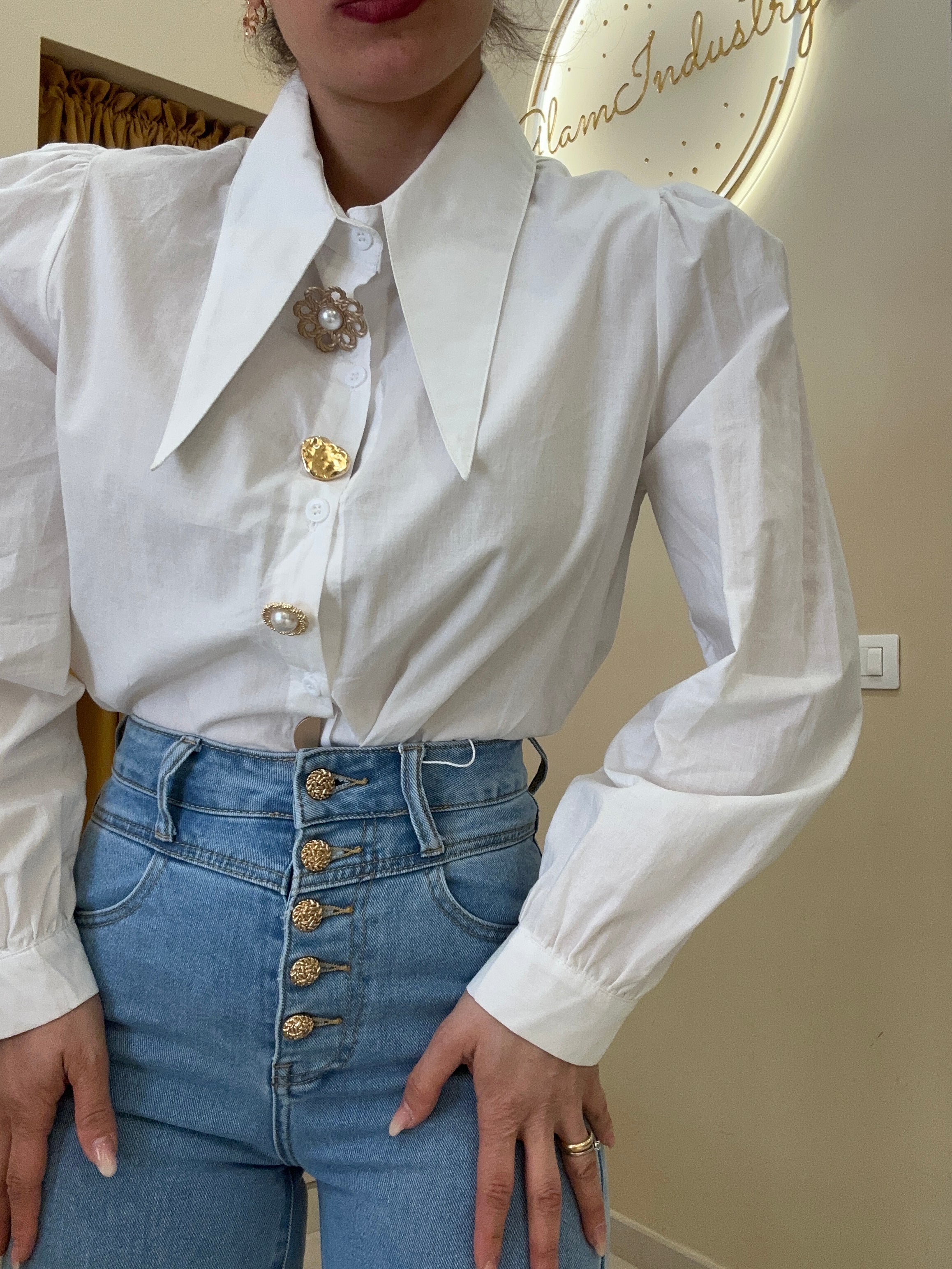 Camicia maxi collo lungo BIANCA