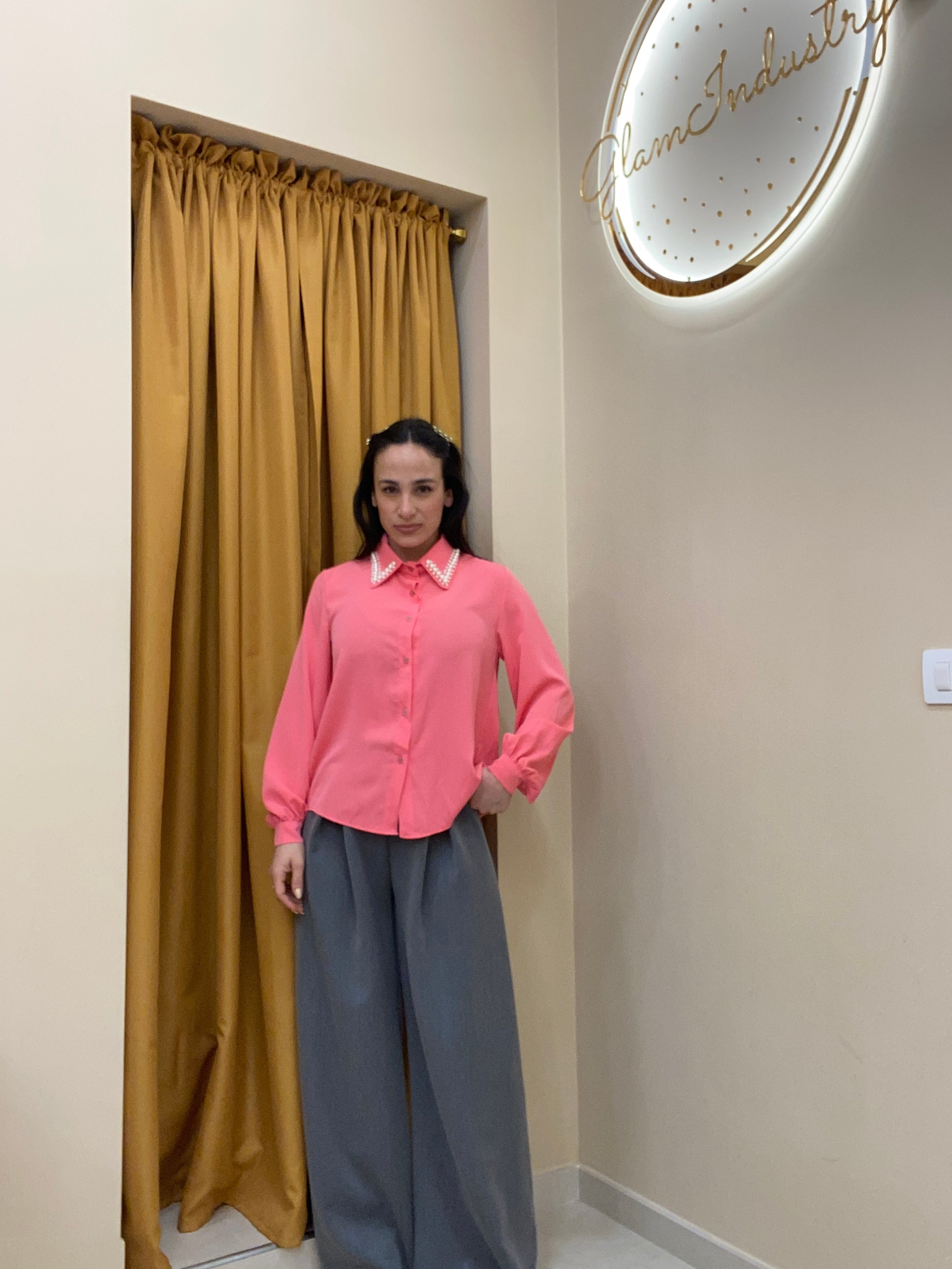 Camicia collo perle salmone