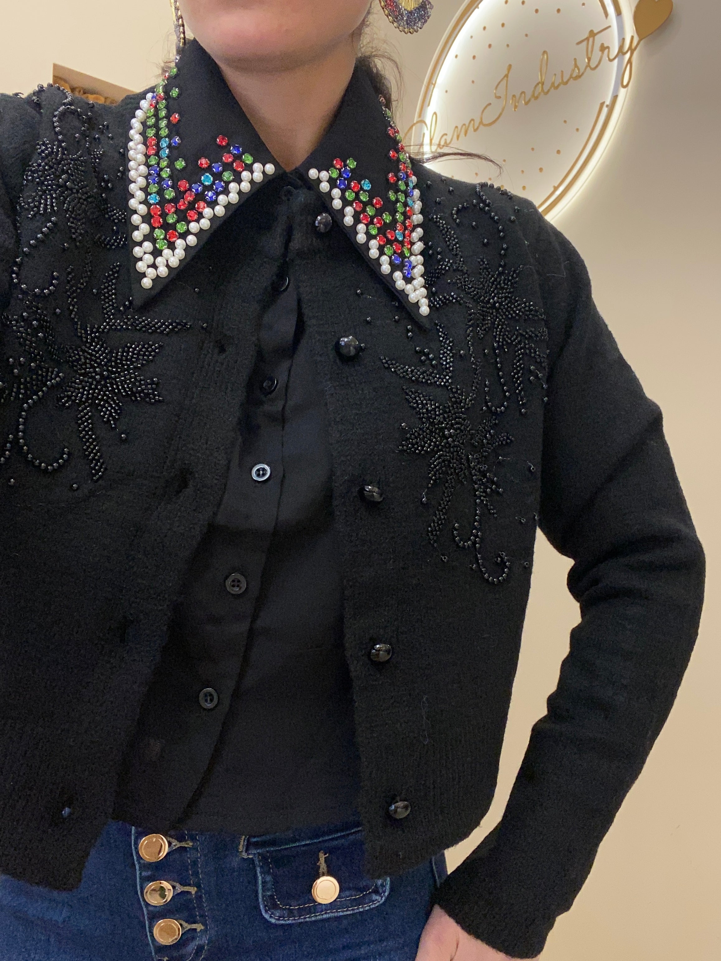 Maglione crop perline nero