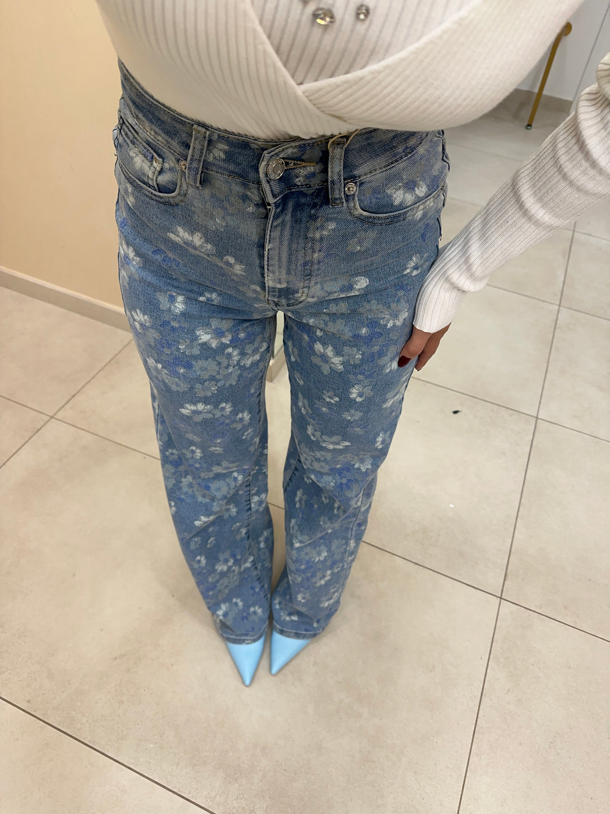 Jeans fiori stampato