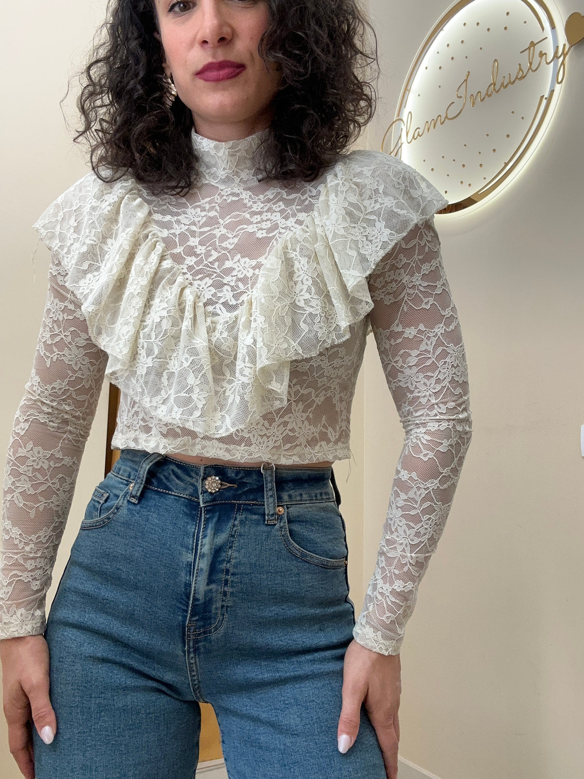 Blusa merletto crop