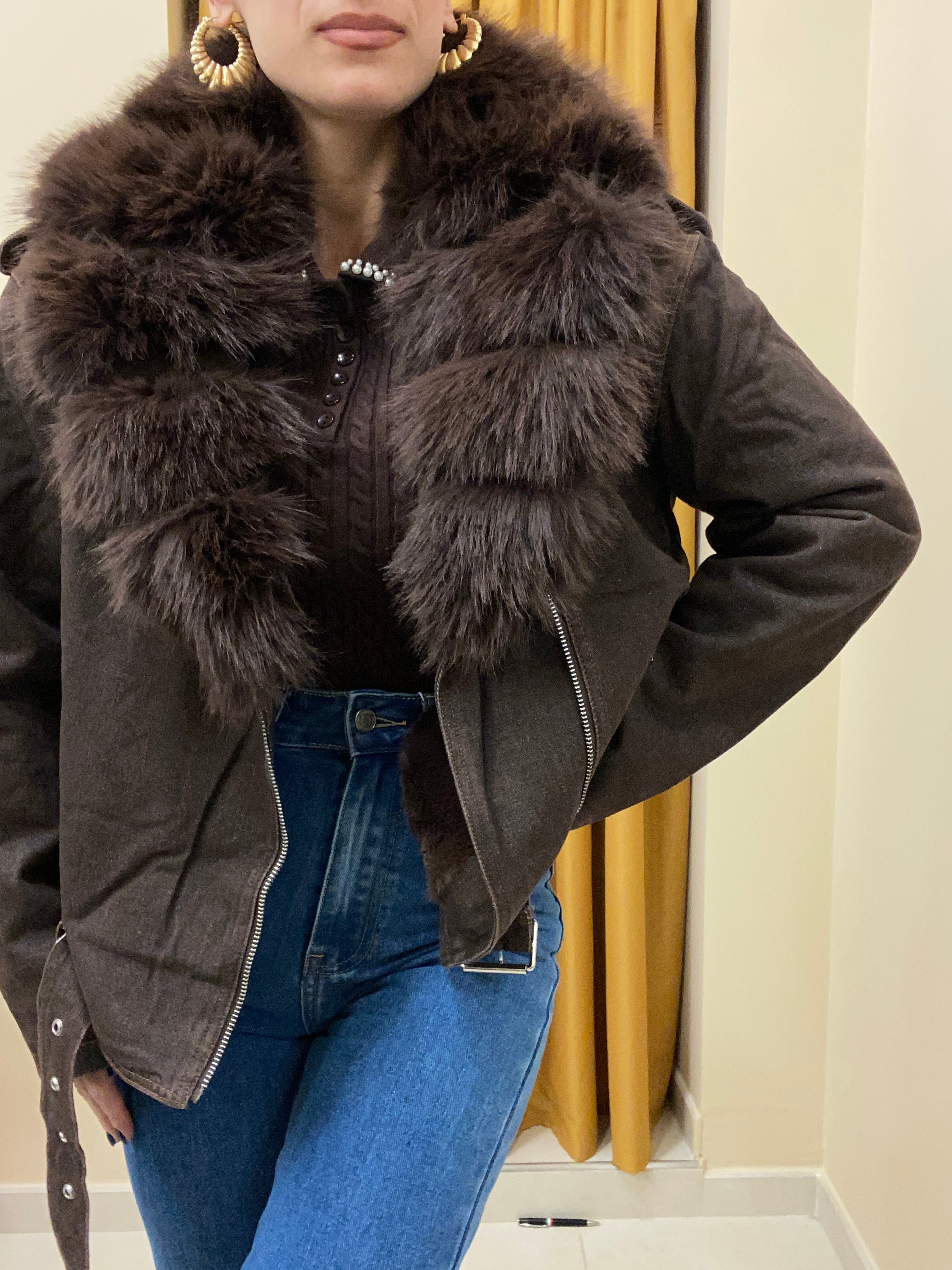 Giacca denim Ecopelliccia