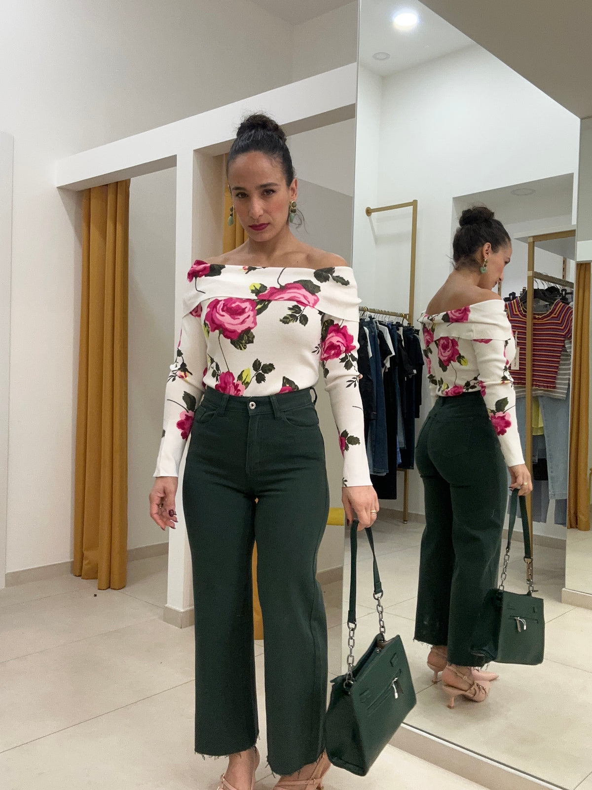 Denim green vita alta