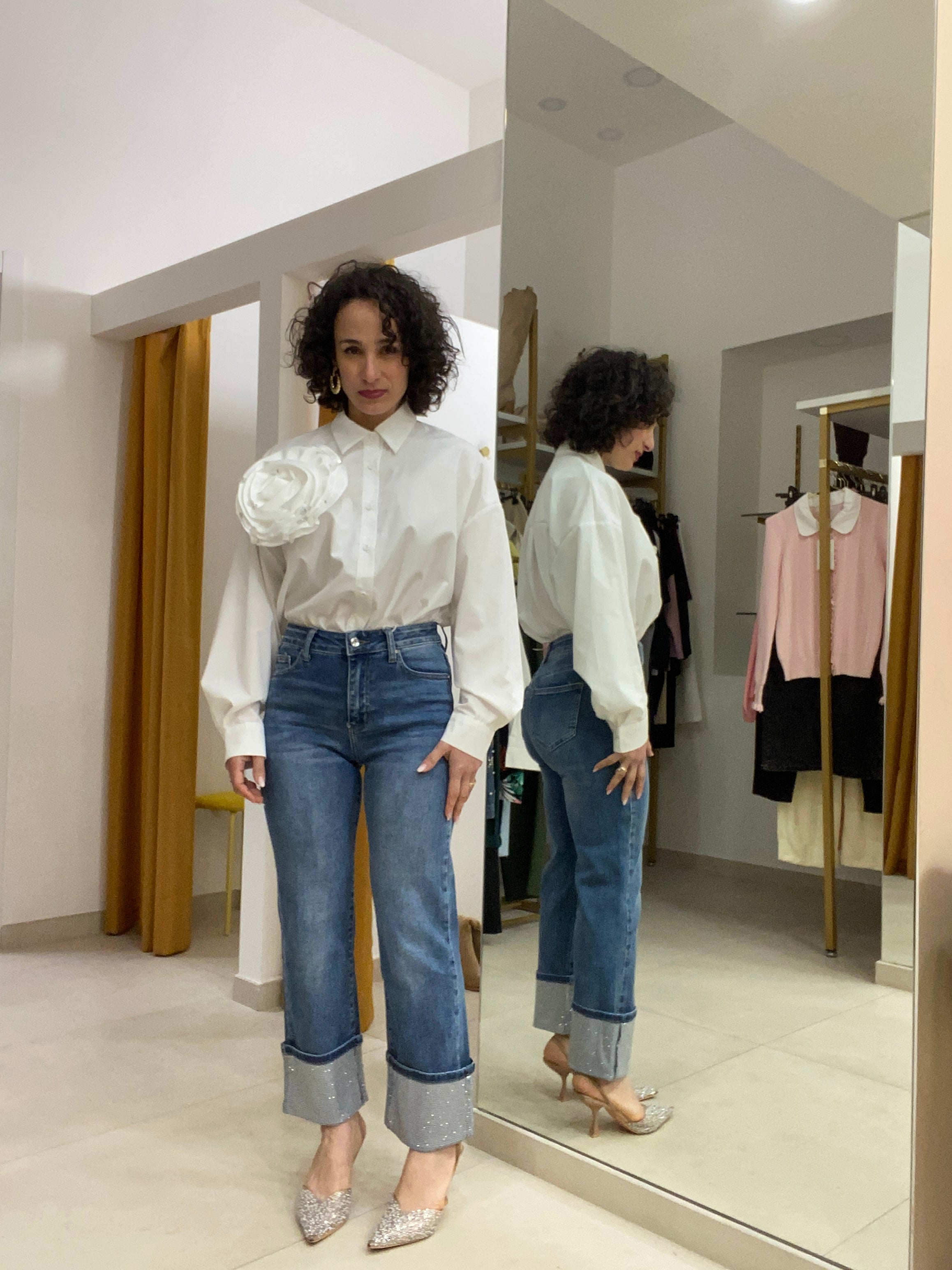 Jeans piegone brillantini