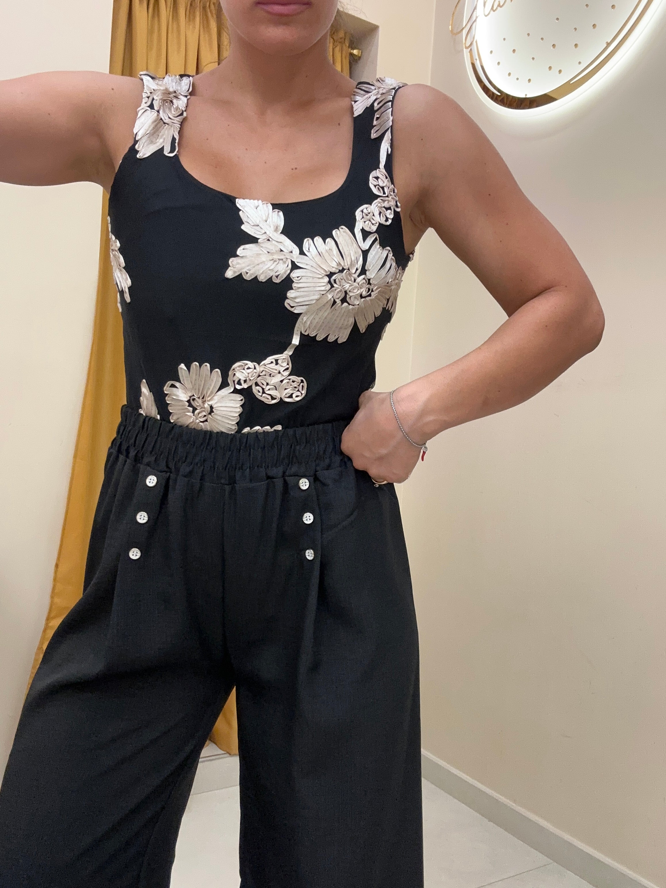 Pantalone bottoncini 30% lino