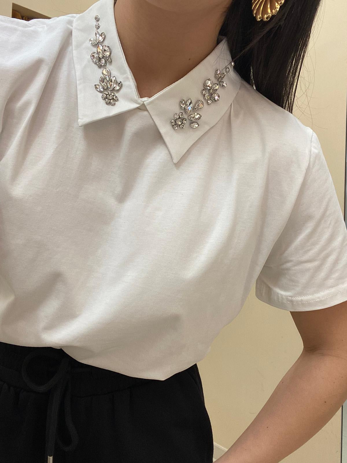 T-shirt colletto gioiello fiori 1706