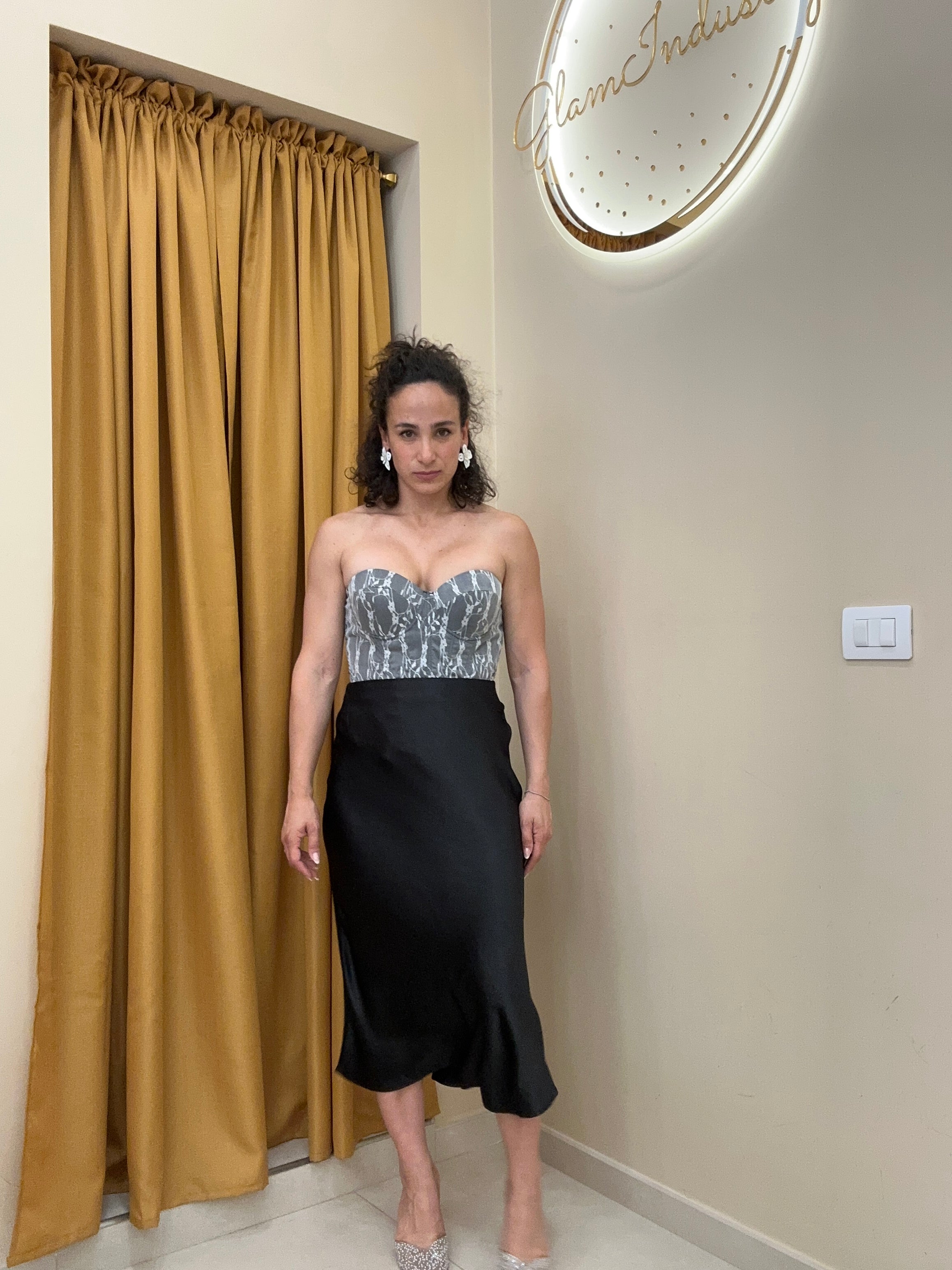 Bustino denim merletto NERO