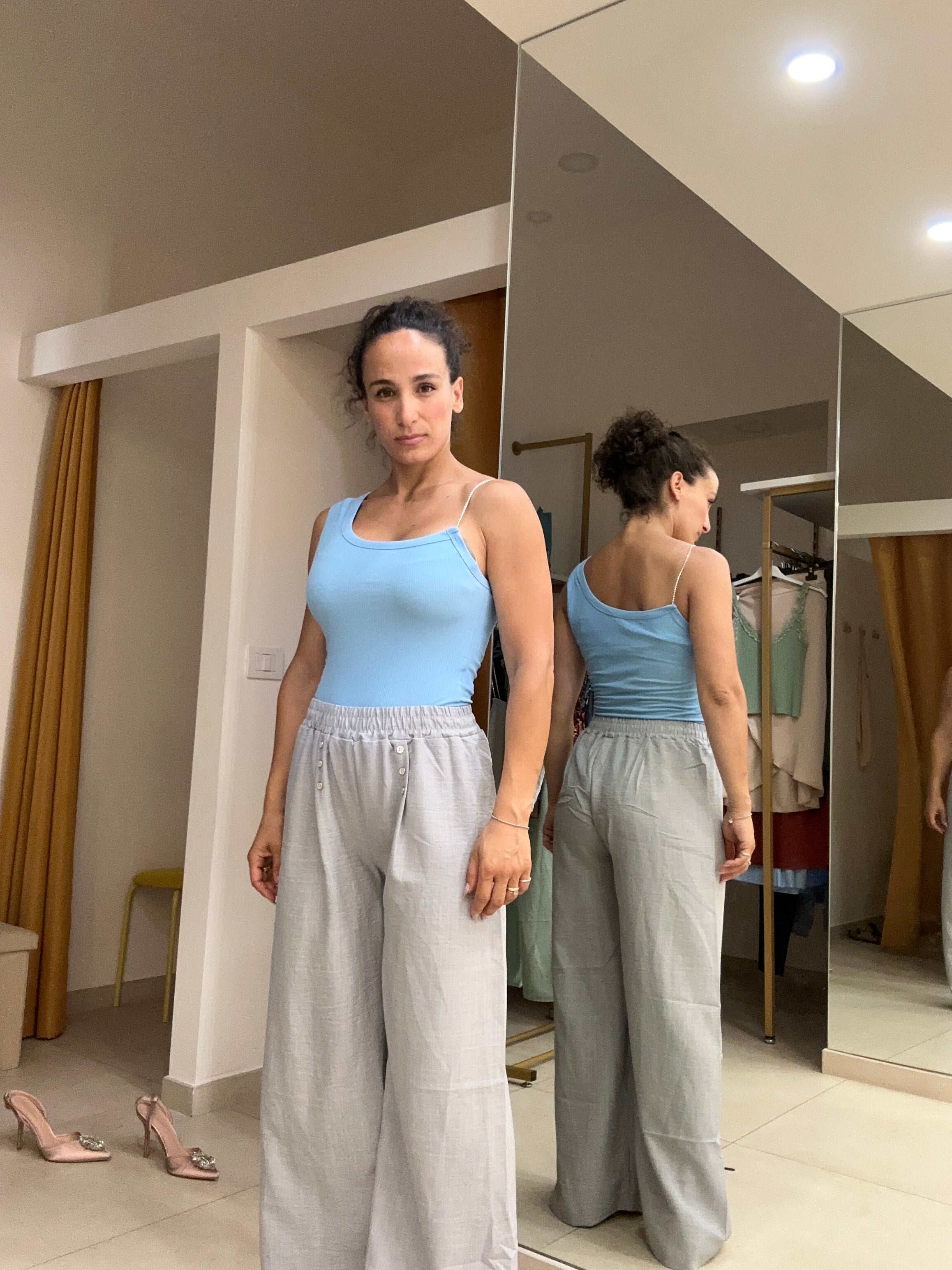 Pantalone bottoncini 30% lino