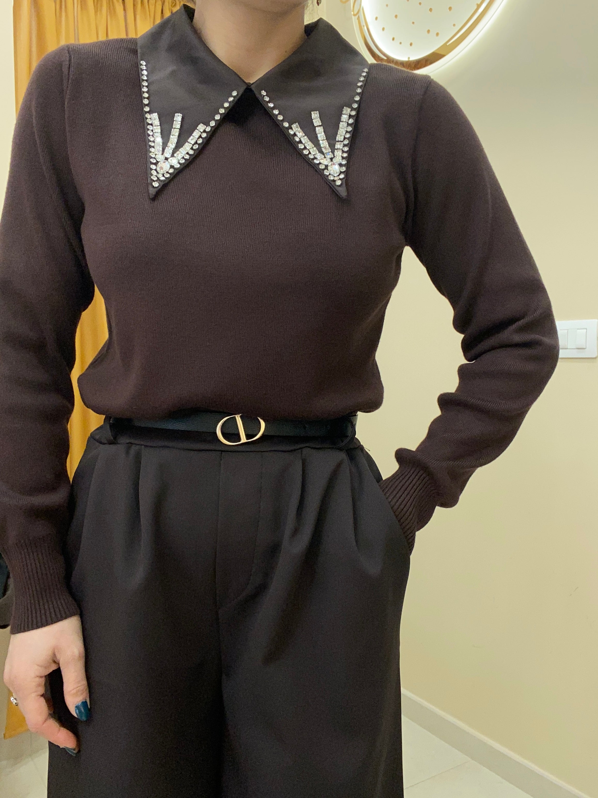 Maglioncino colletto raso strass