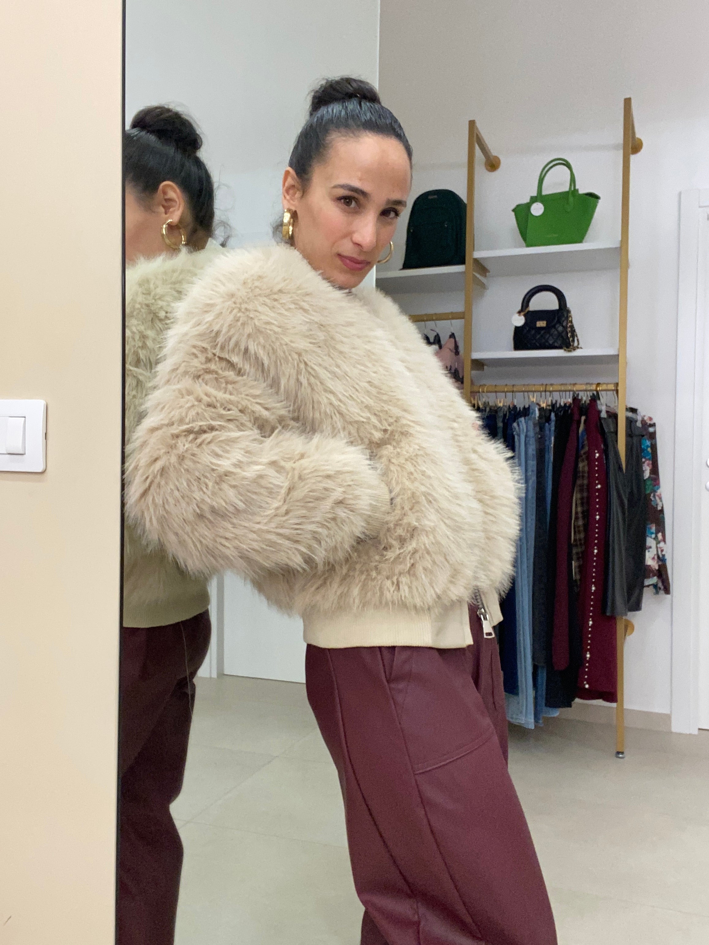 Eco pelliccia bomber beige