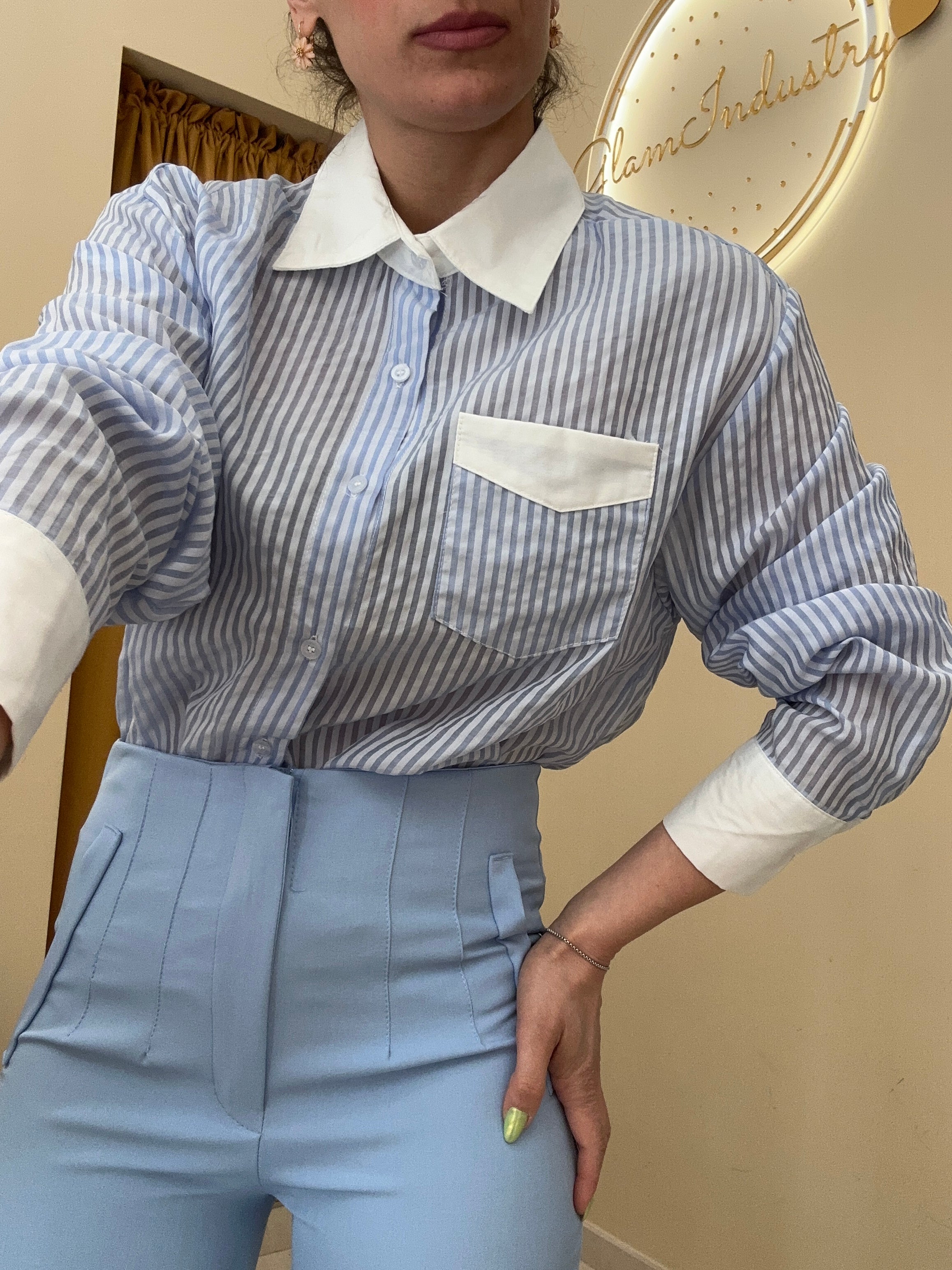 Camicia rigo trasparente azzurro