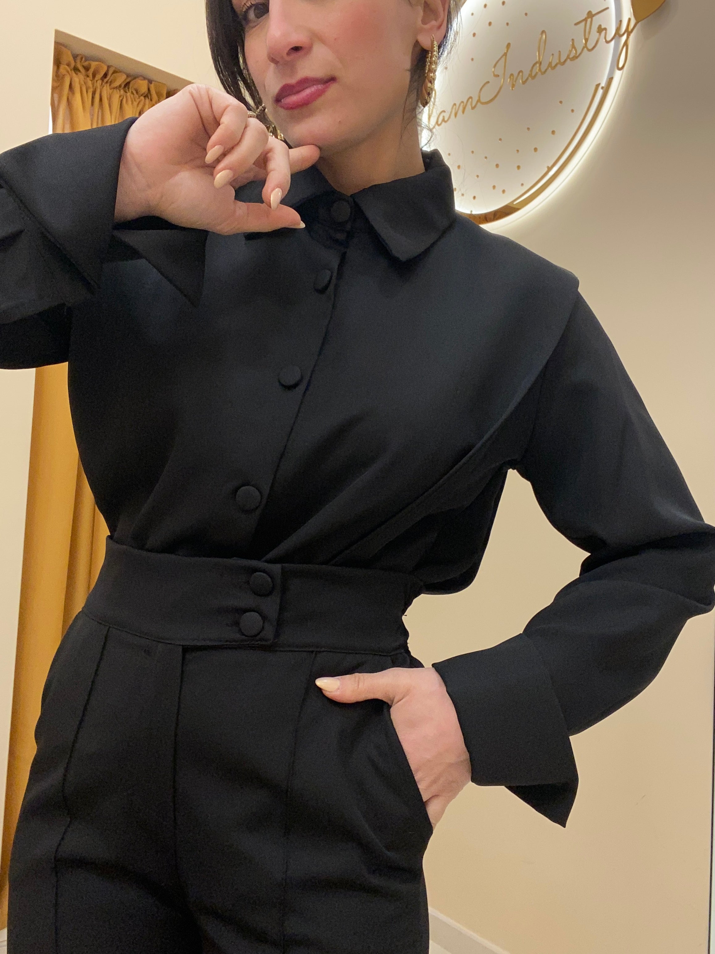 Coordinato camicia con spalline NERO