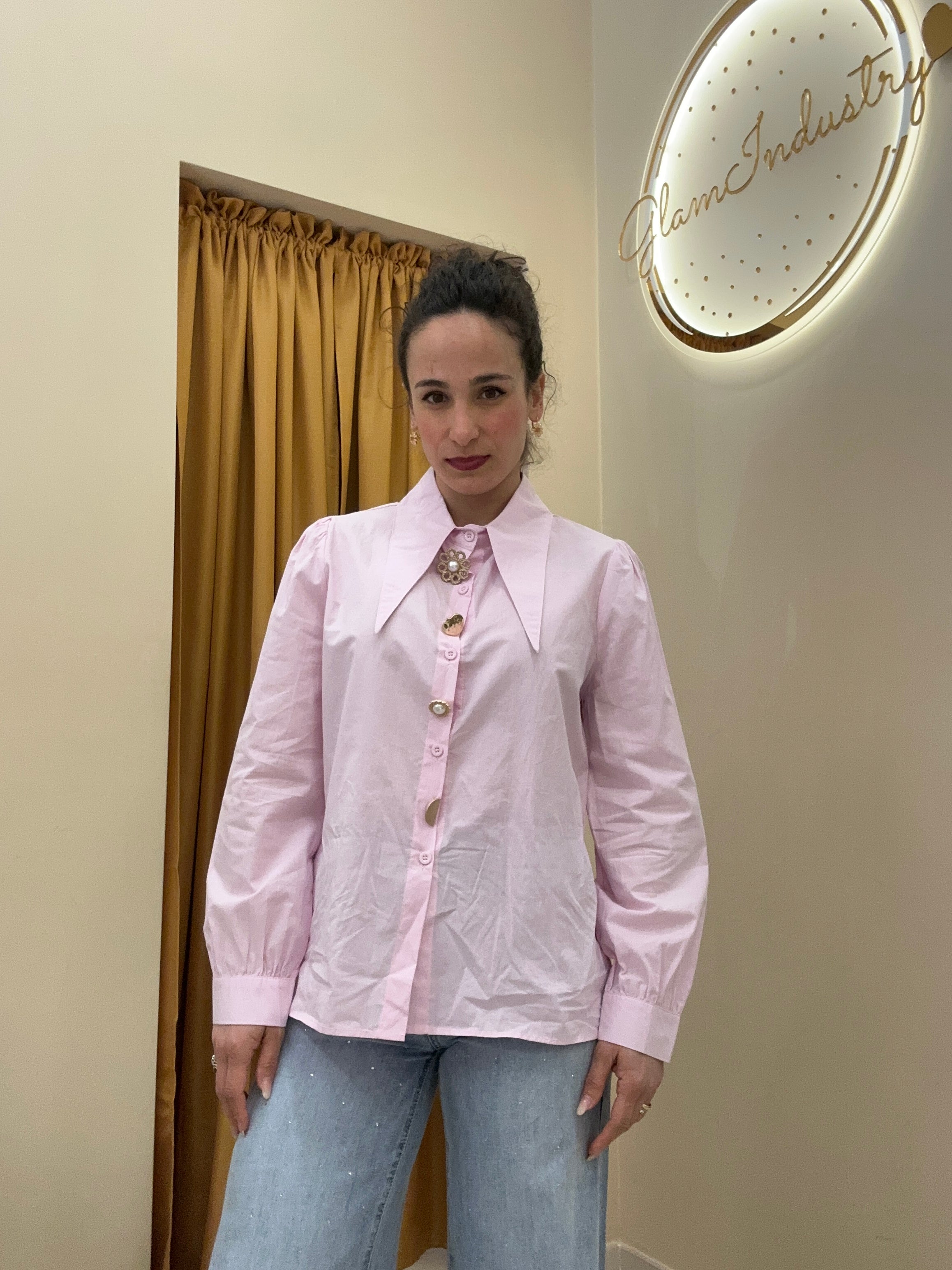 Camicia maxi collo lungo ROSA