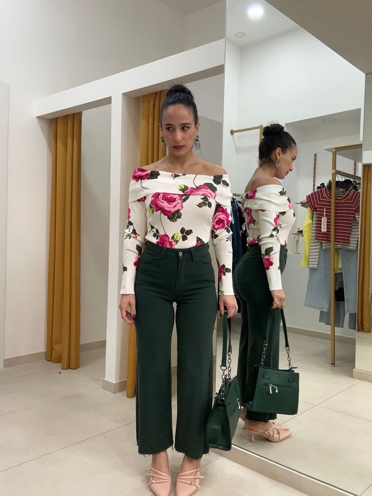 Denim green vita alta