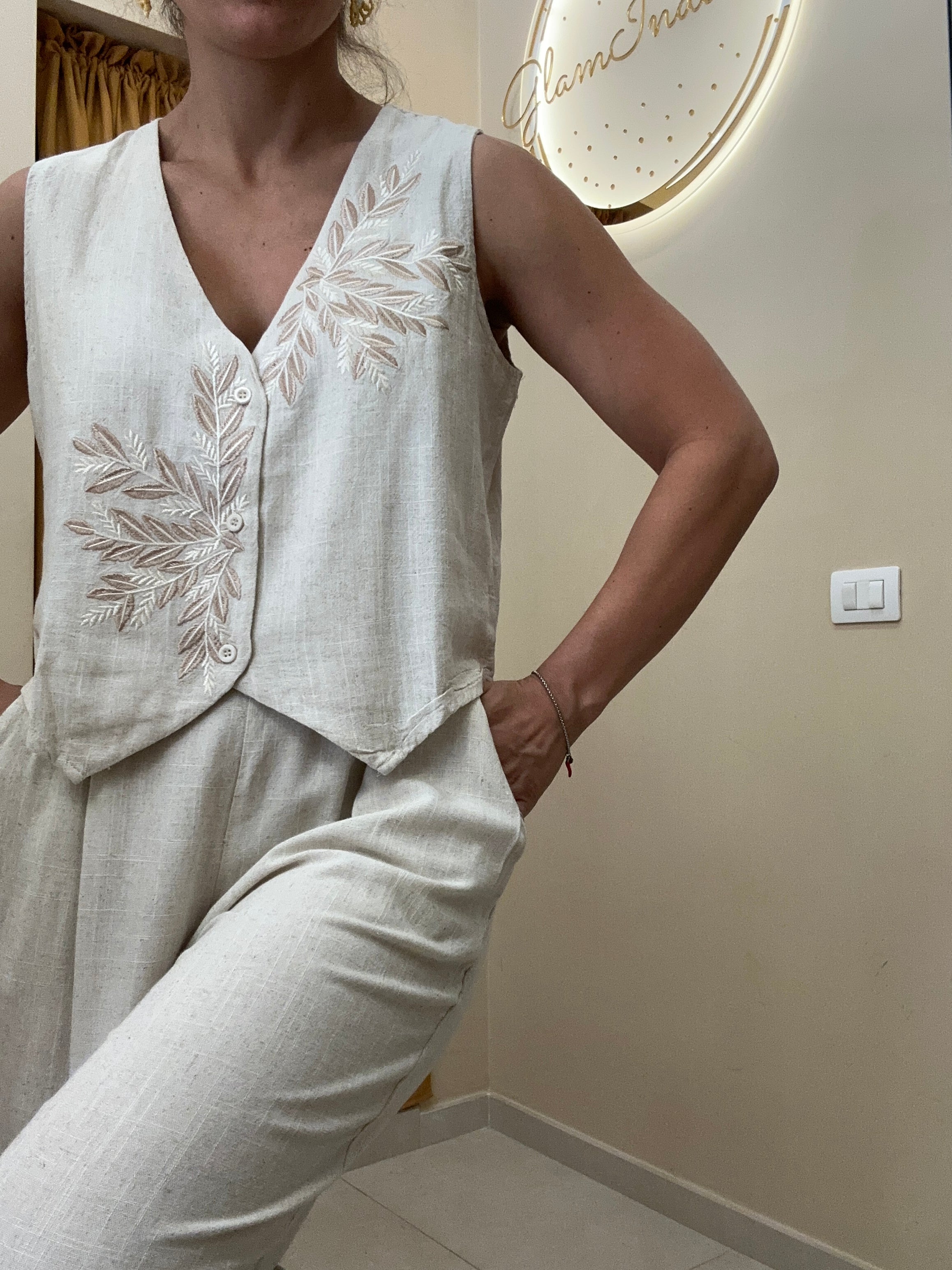 Tailleur fiori 65% lino BEIGE