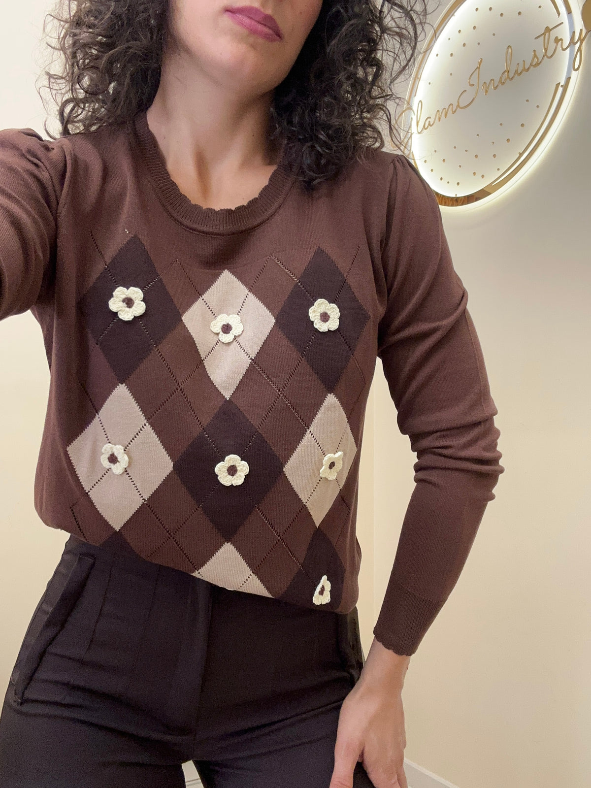 Maglione in filo rombi e fiori