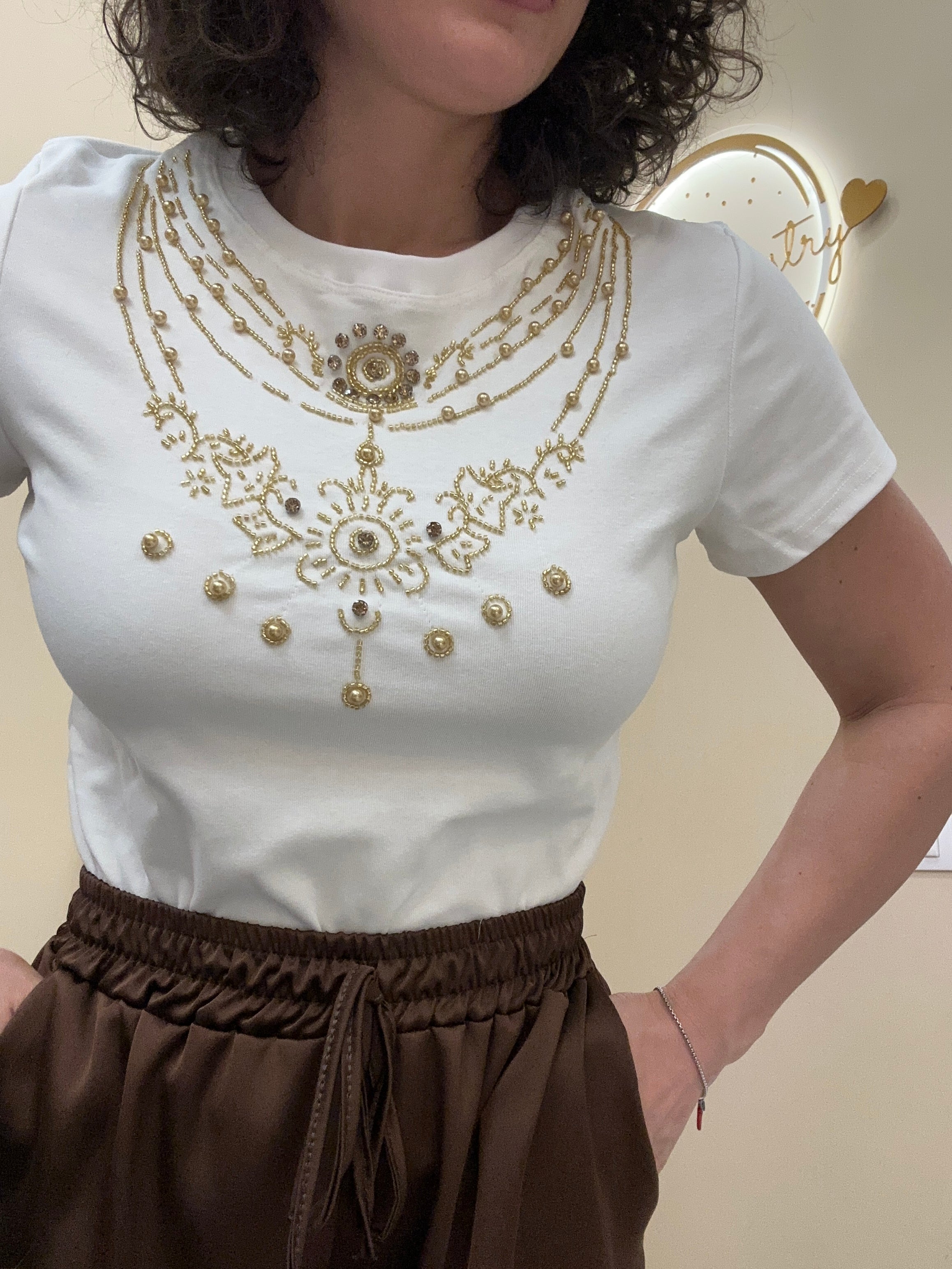 T-Shirt Cleopatra bianca oro