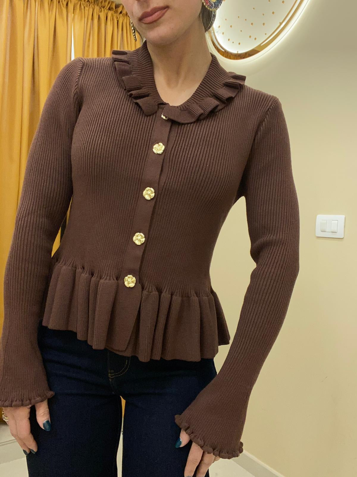 Maglia bottone fiori oro