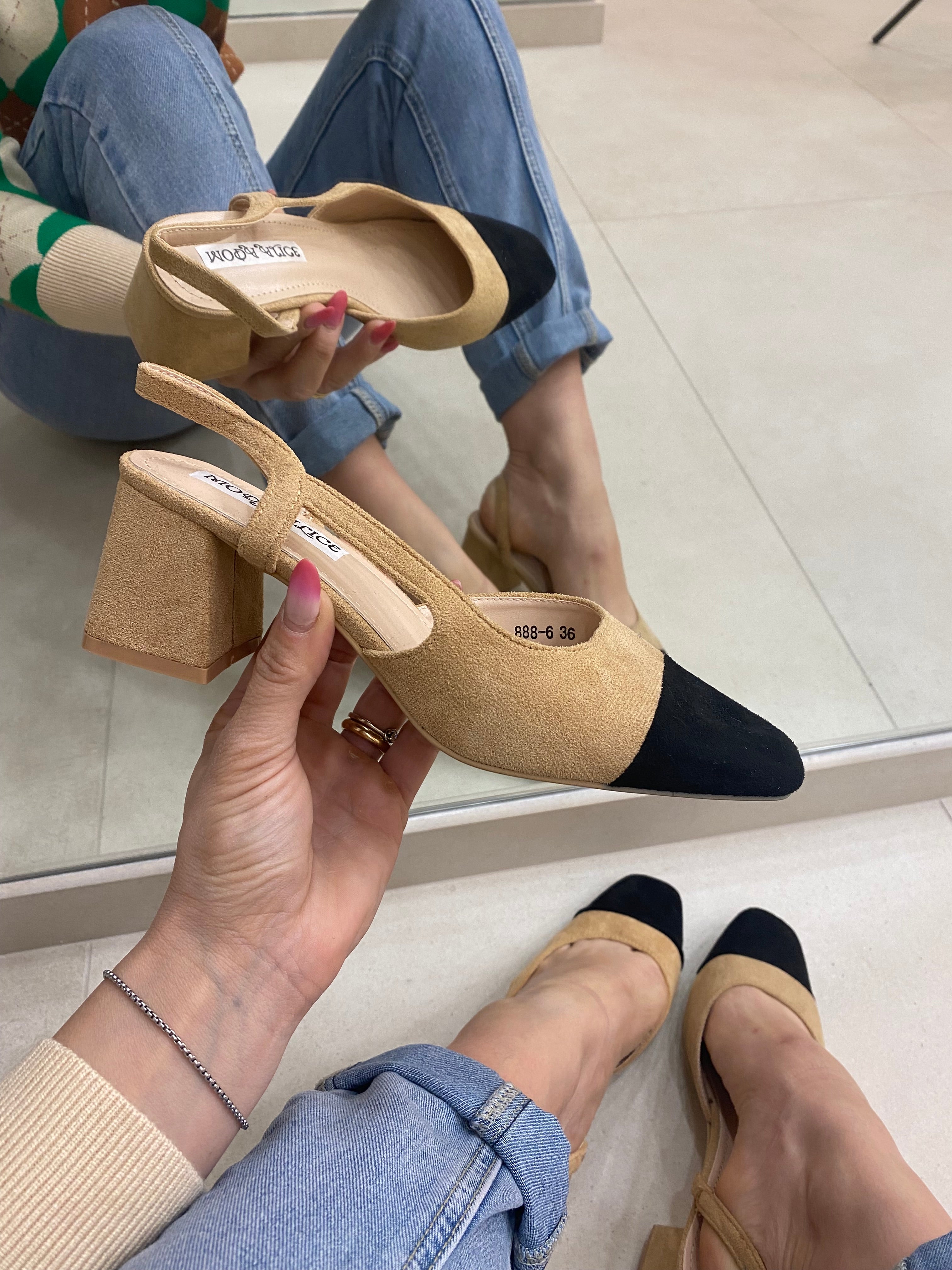 Slingback Coco eco camoscio bicolor