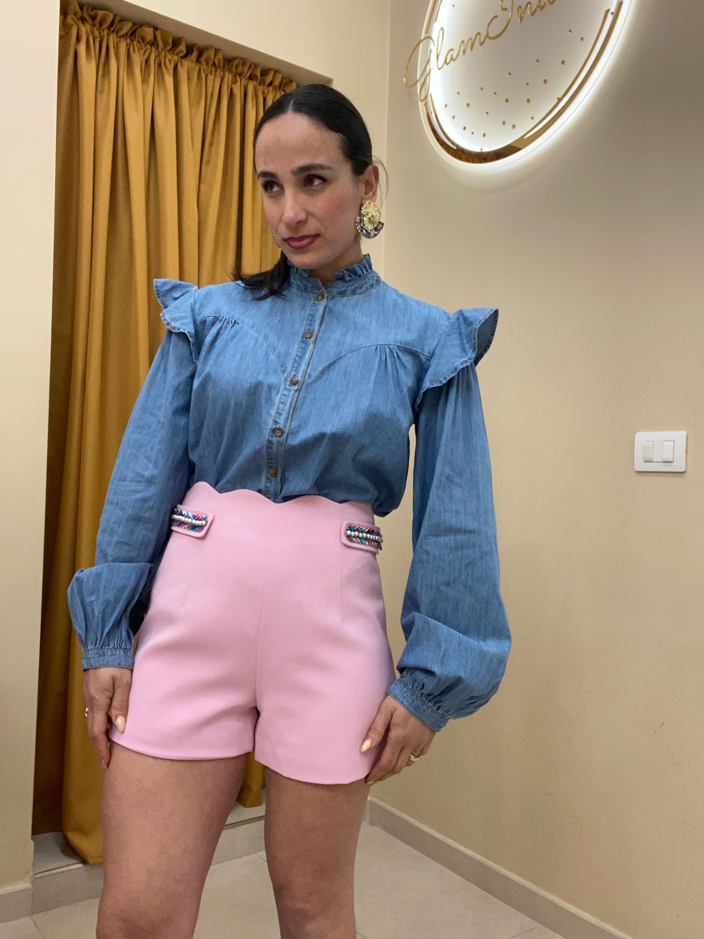 Camicia jeans manica sbuffo