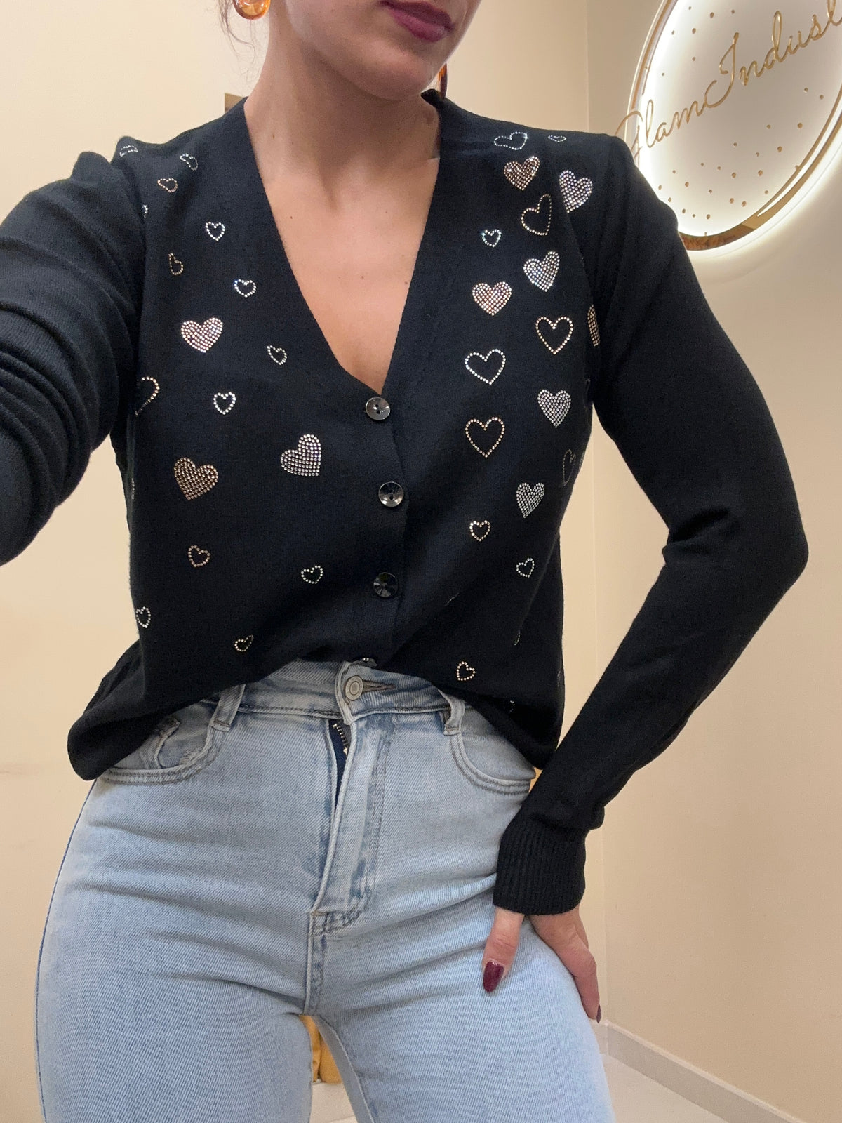 Cardigan cuori  con brillantini