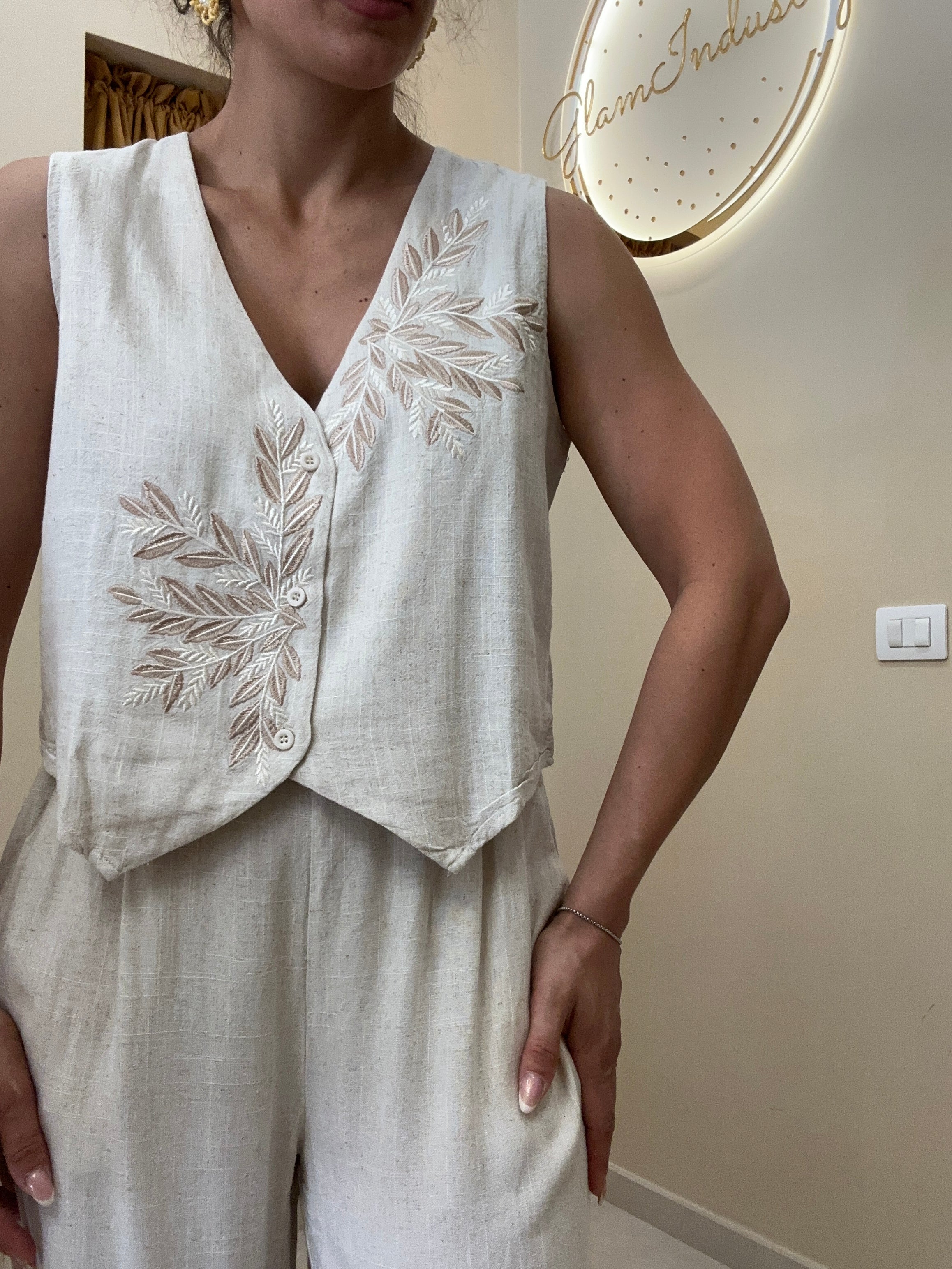 Tailleur fiori 65% lino BEIGE