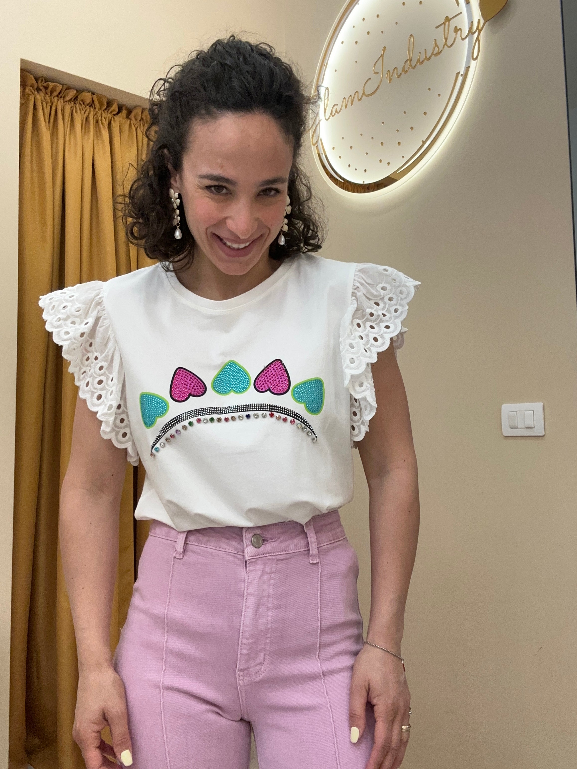 T-shirt manica merletto
