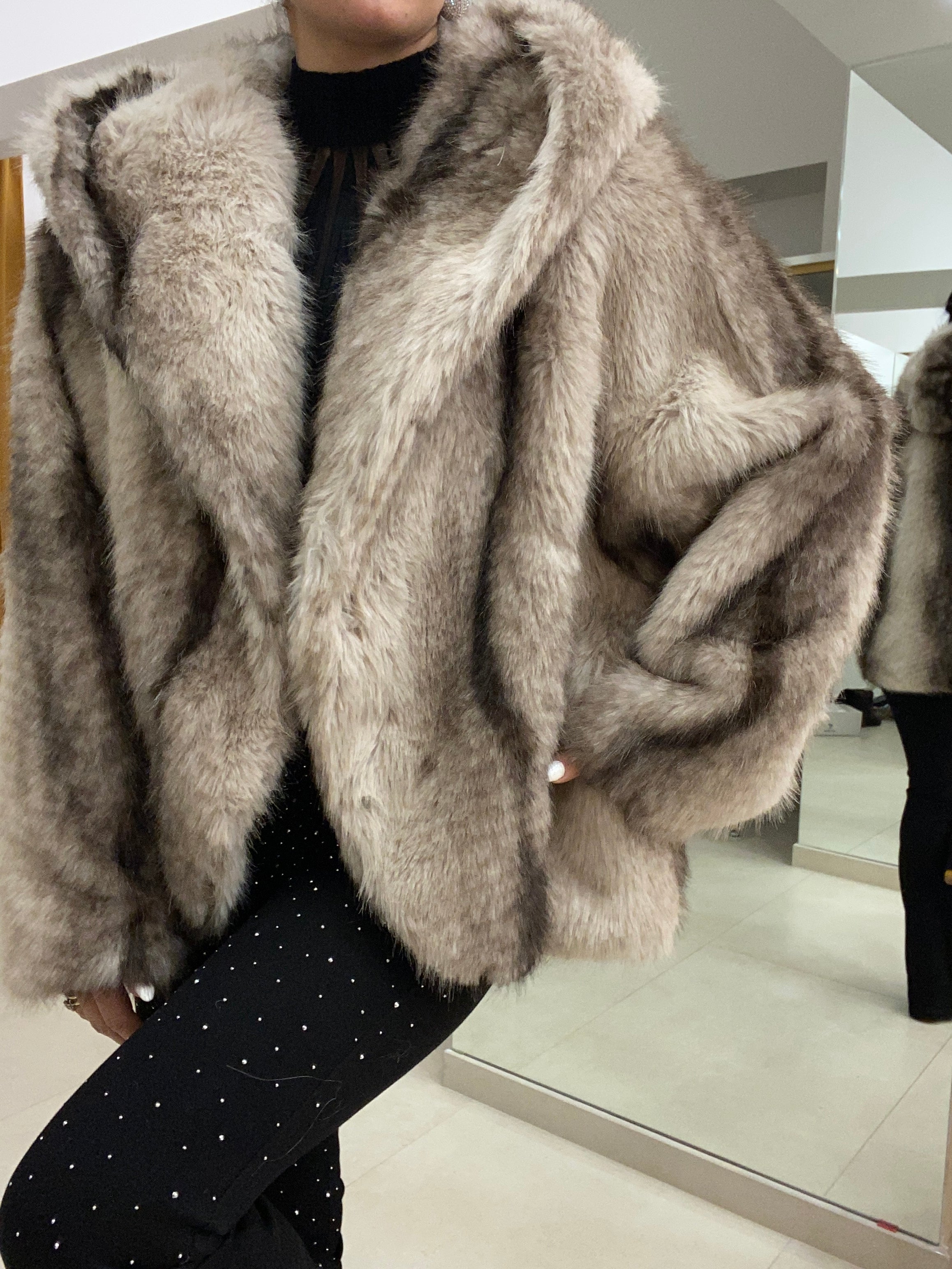 EcoPelliccia cappuccio beige