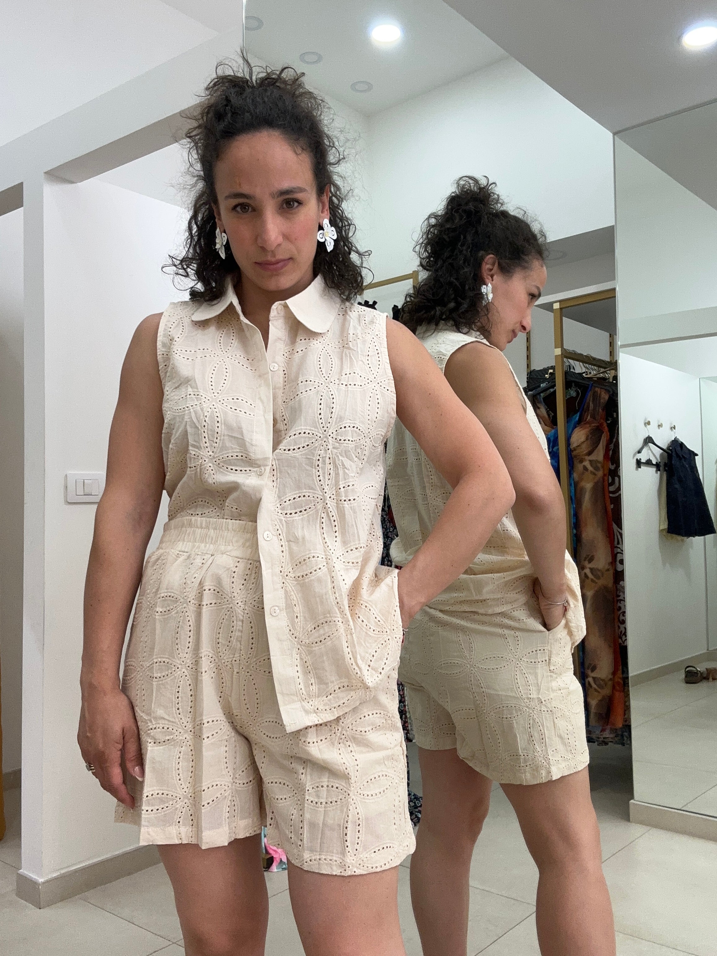 Coordinato camicia pizzo sangallo