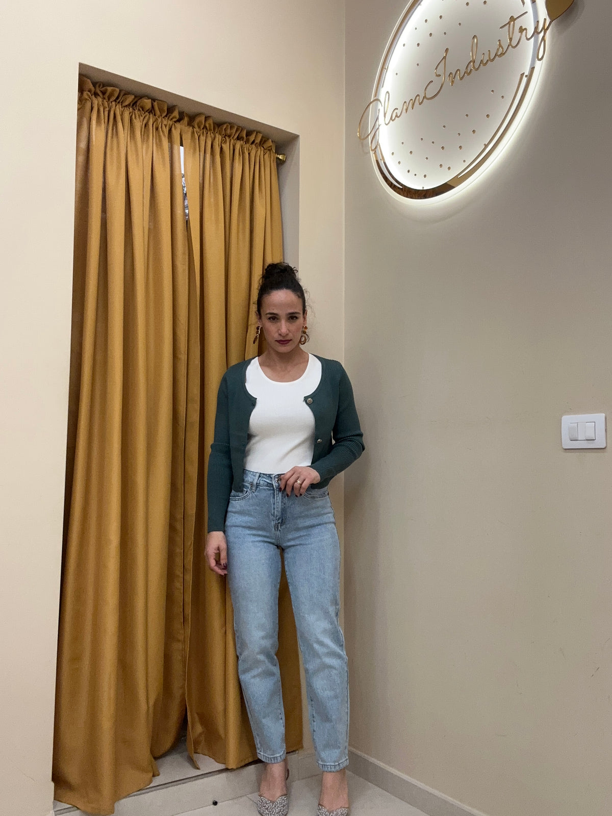 Jeans tasca brillantini