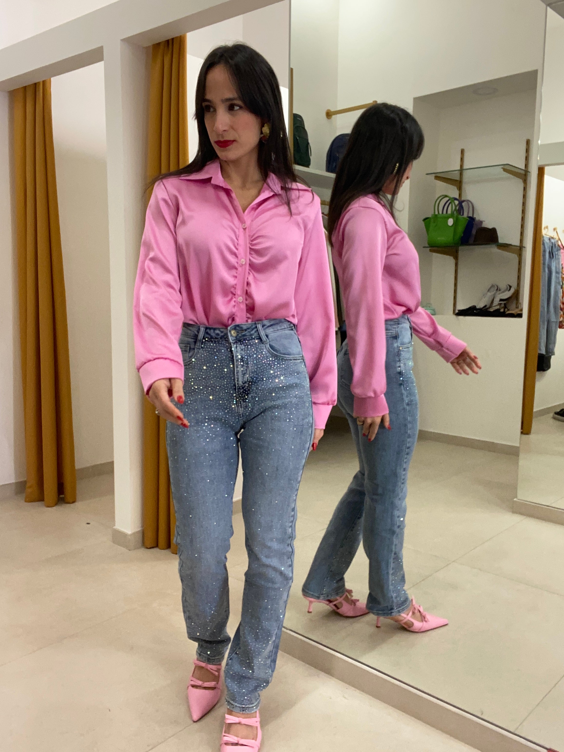 Jeans brillantini rosa