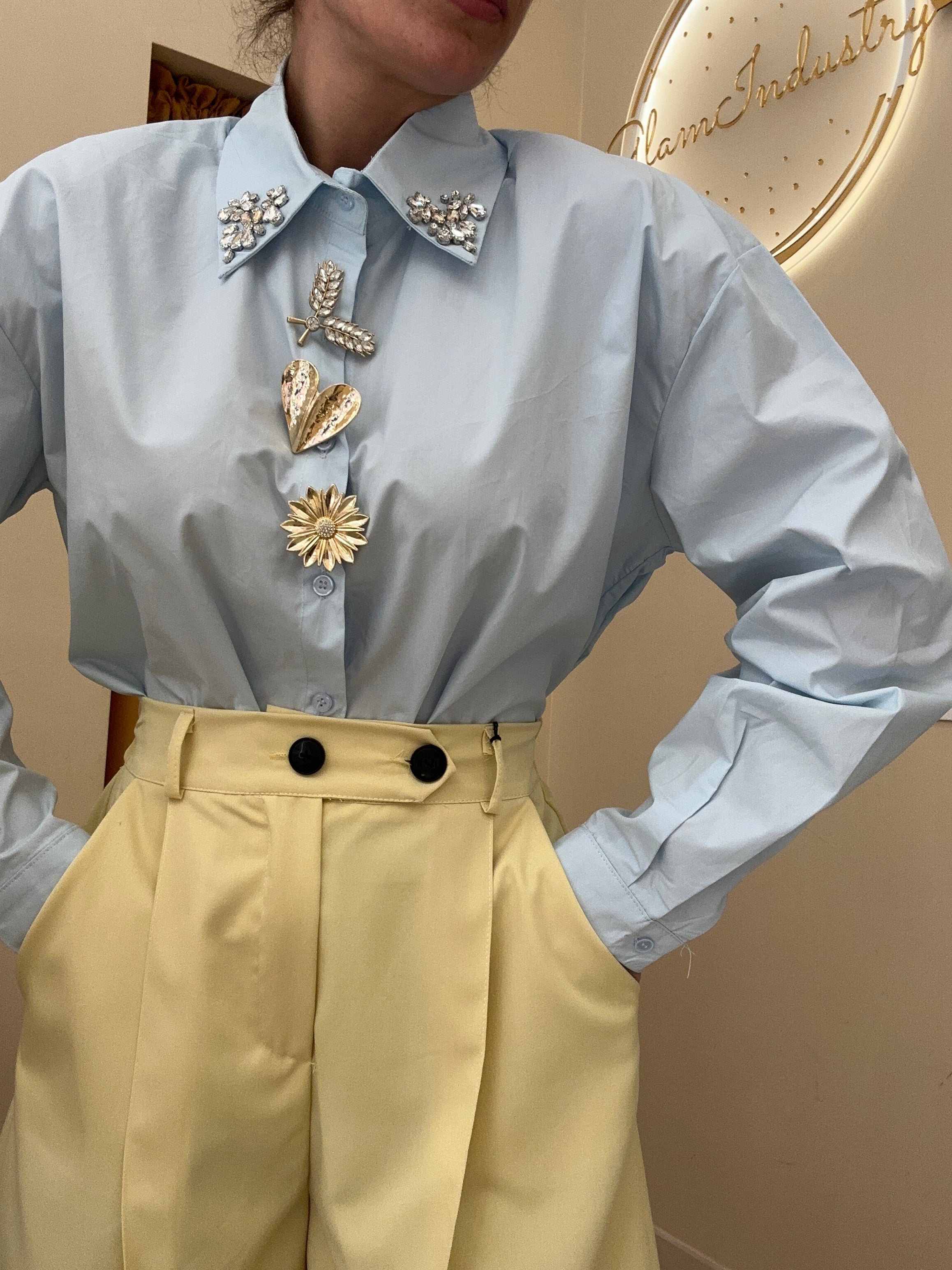 Camicia spille azzurra