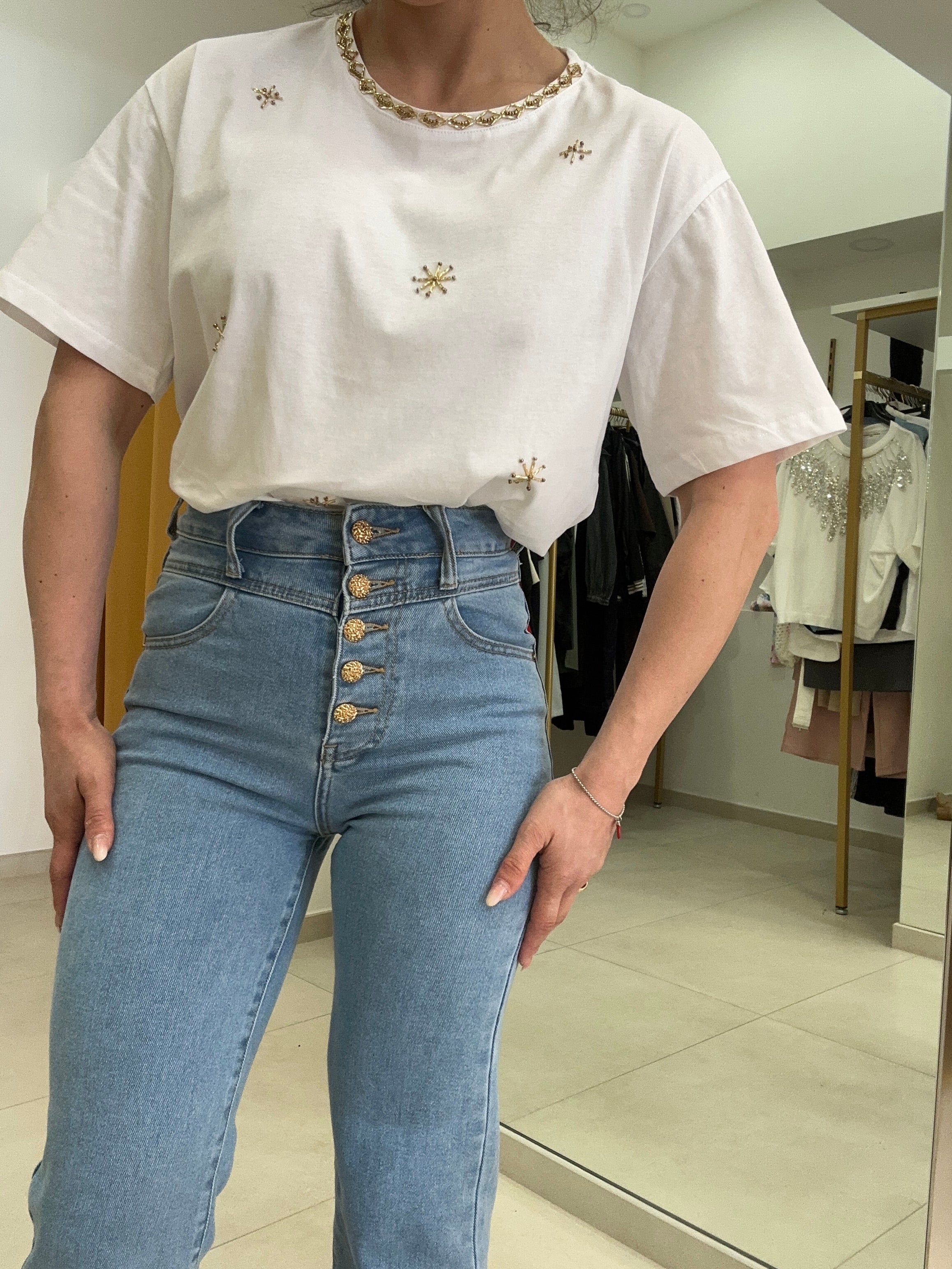 Jeans bottoni oro wideleg