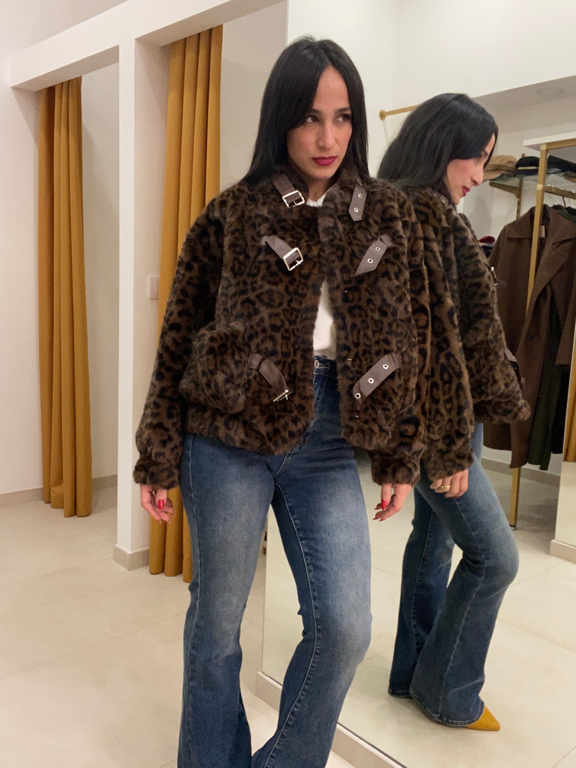 Bomber animalier con cinturini