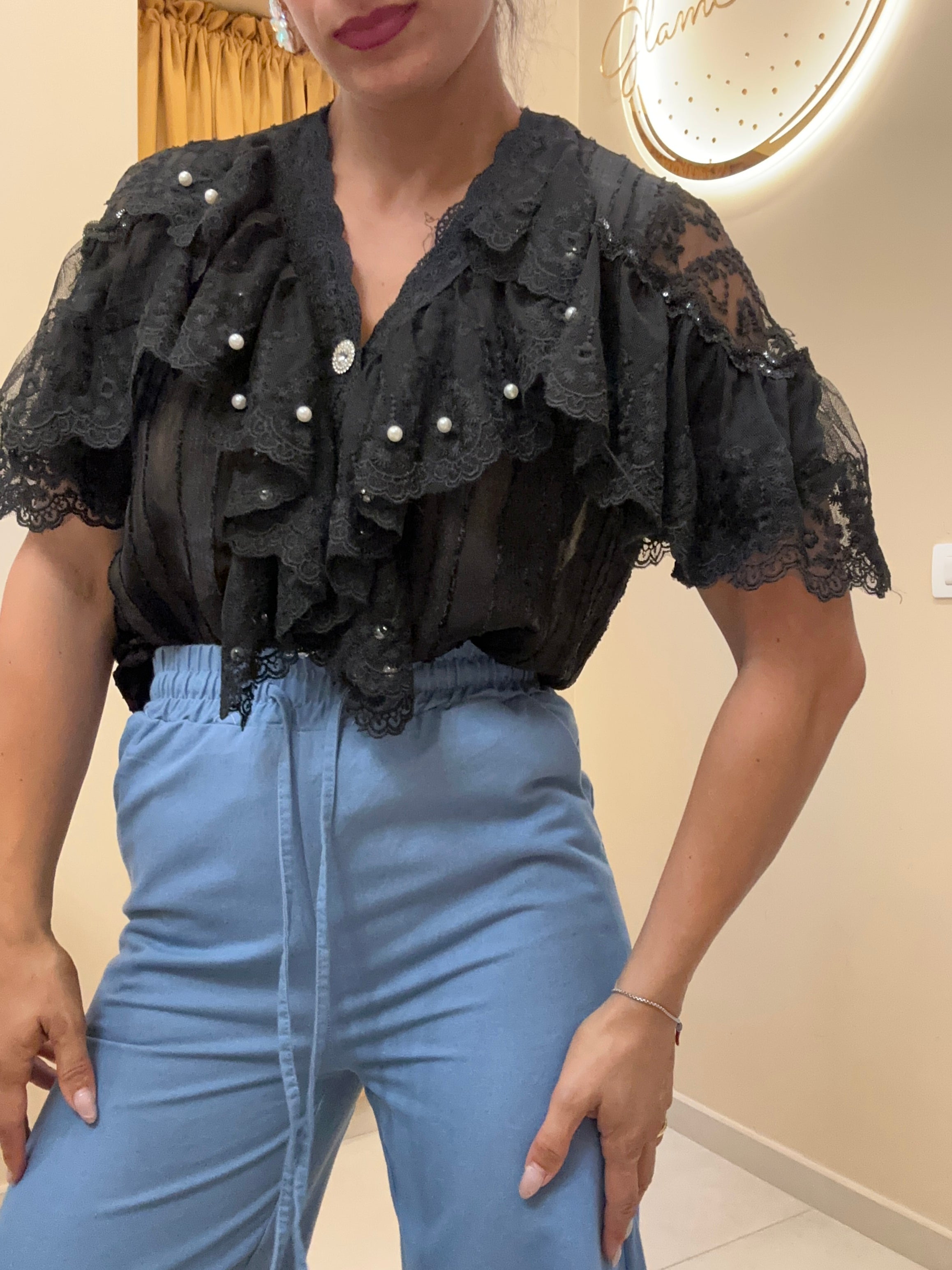 Camicia nera perline