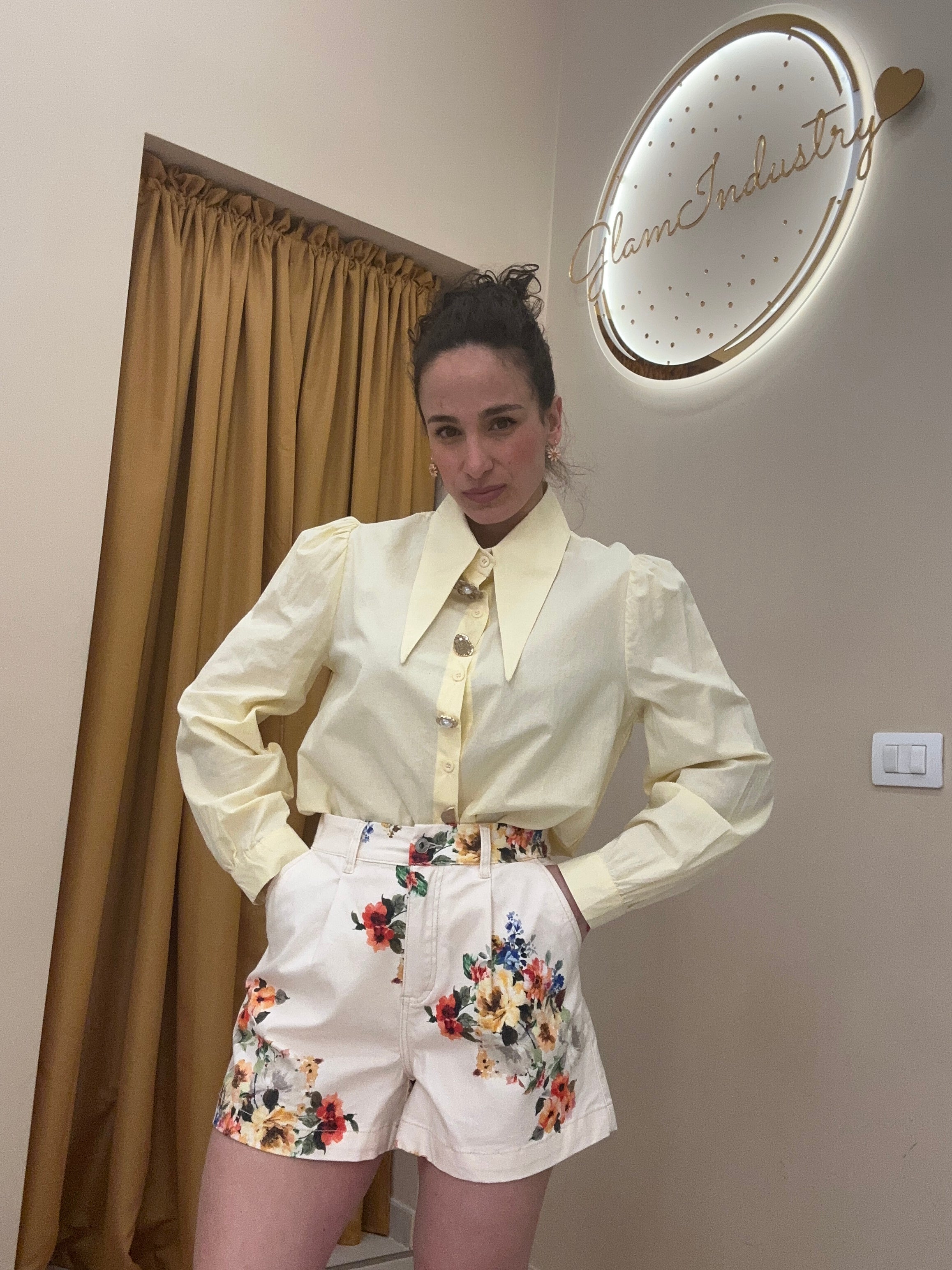 Camicia maxi collo lungo GIALLA