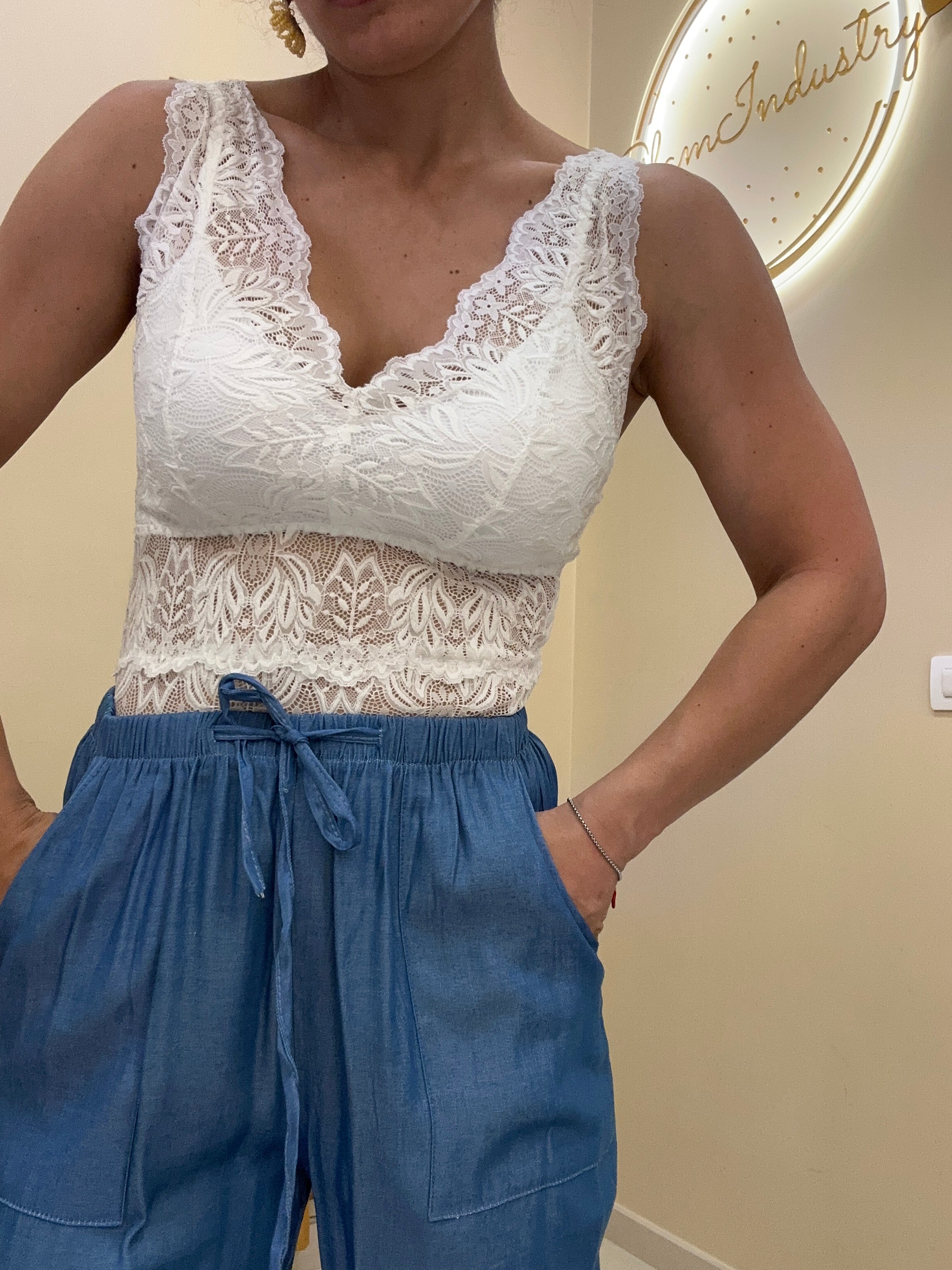 Pantalone morbido jeans saten