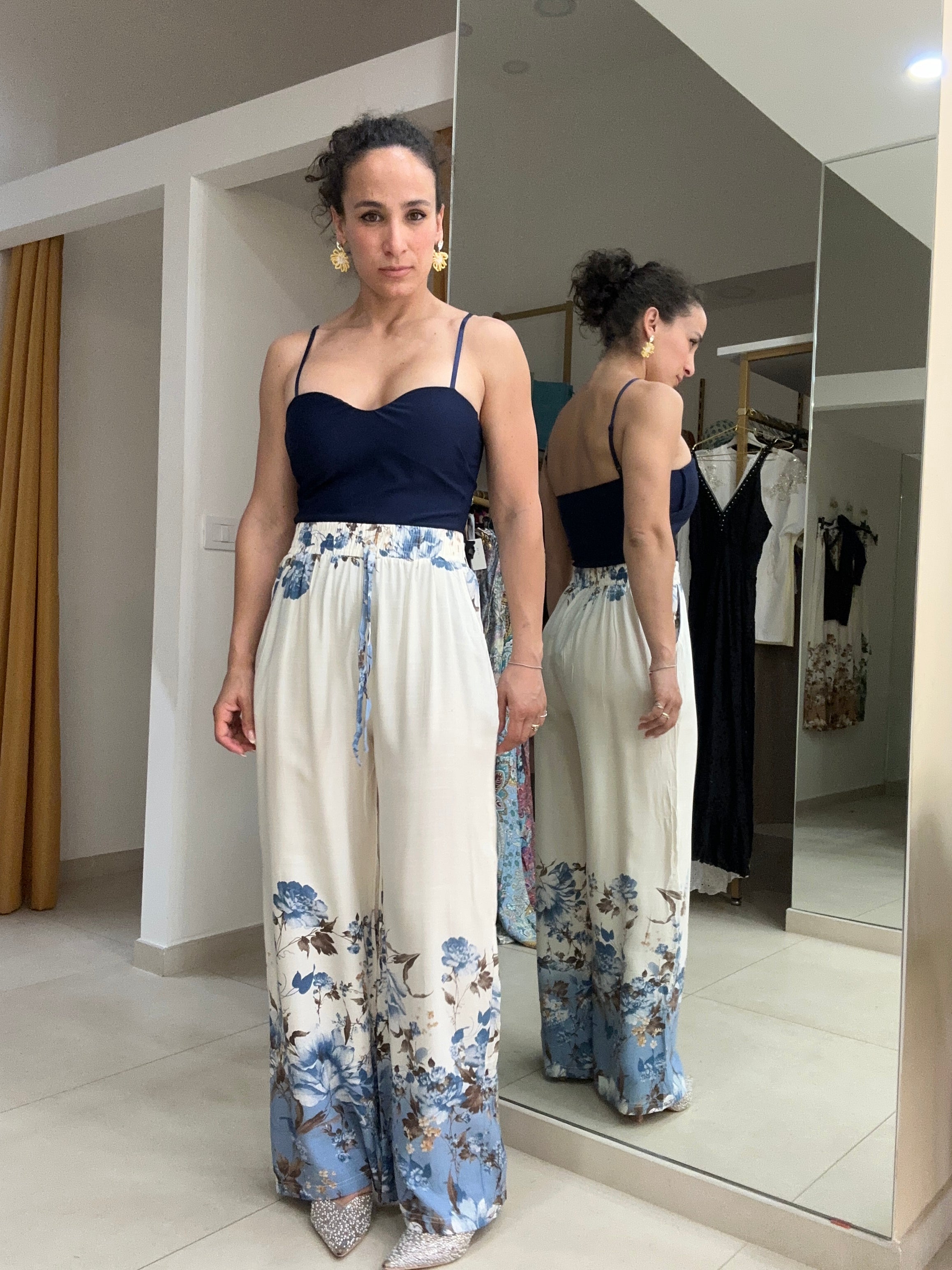 Pantalone dettaglio fiori BLU