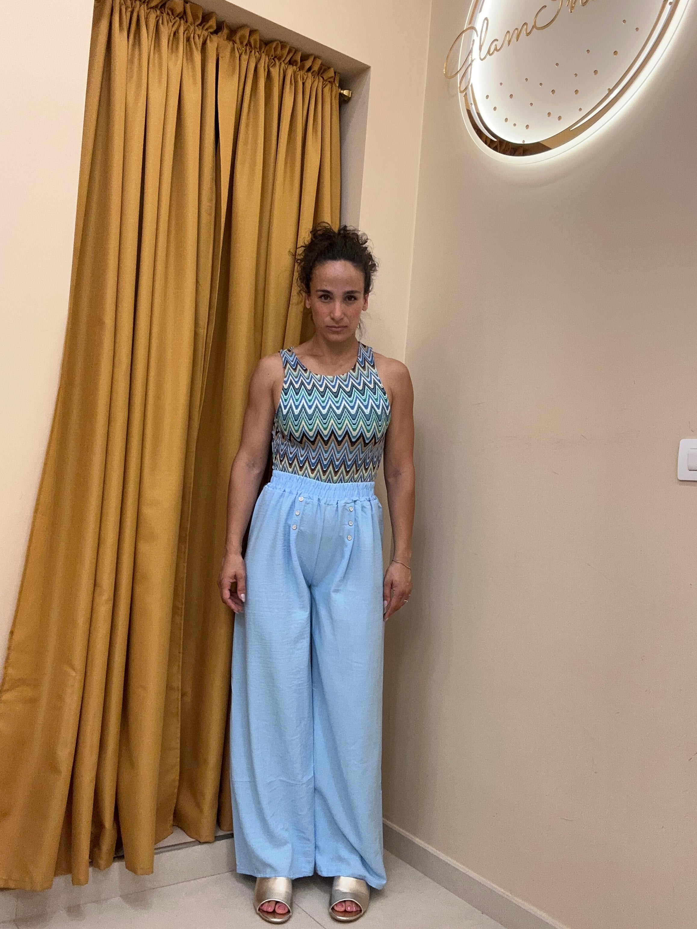 Pantalone bottoncini 30% lino