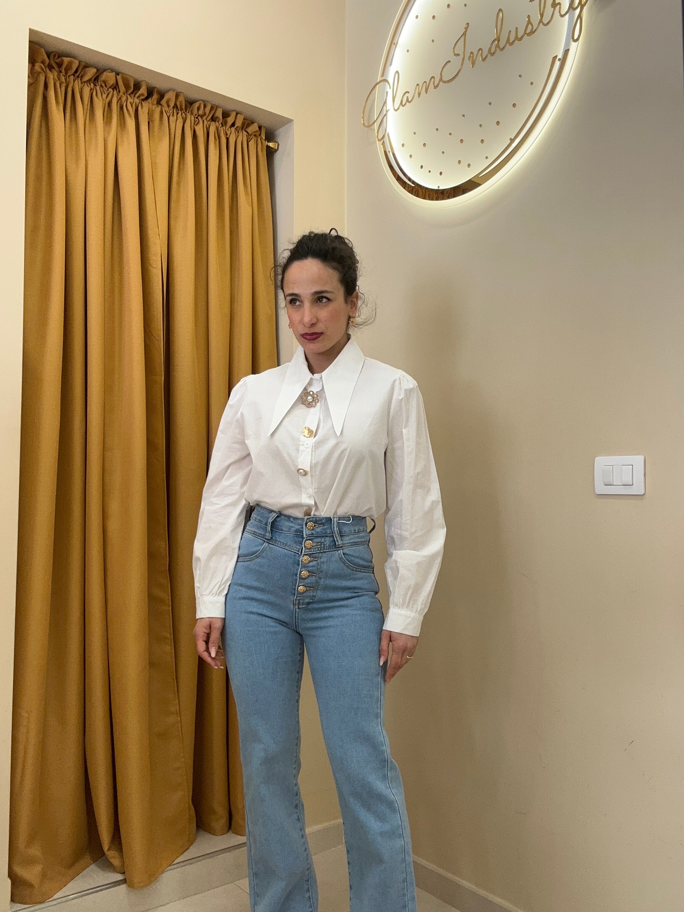 Camicia maxi collo lungo BIANCA