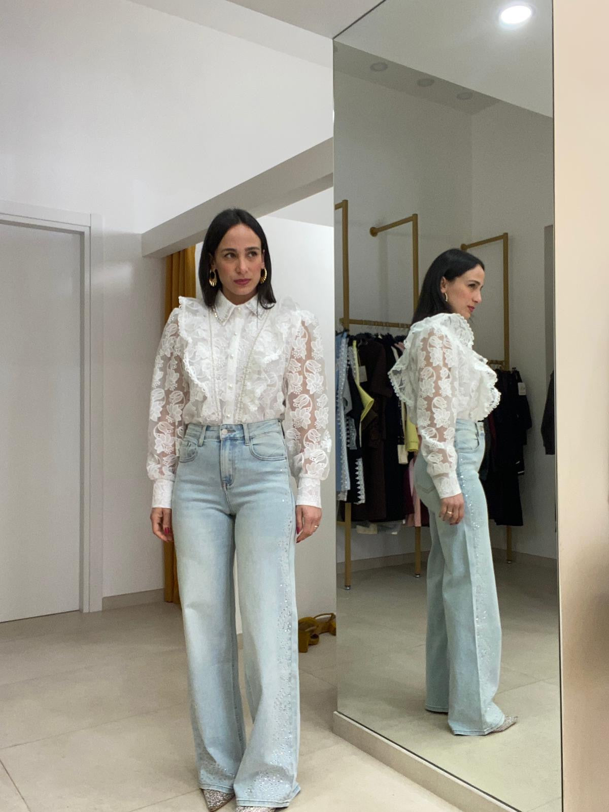 Jeans fiori laterali
