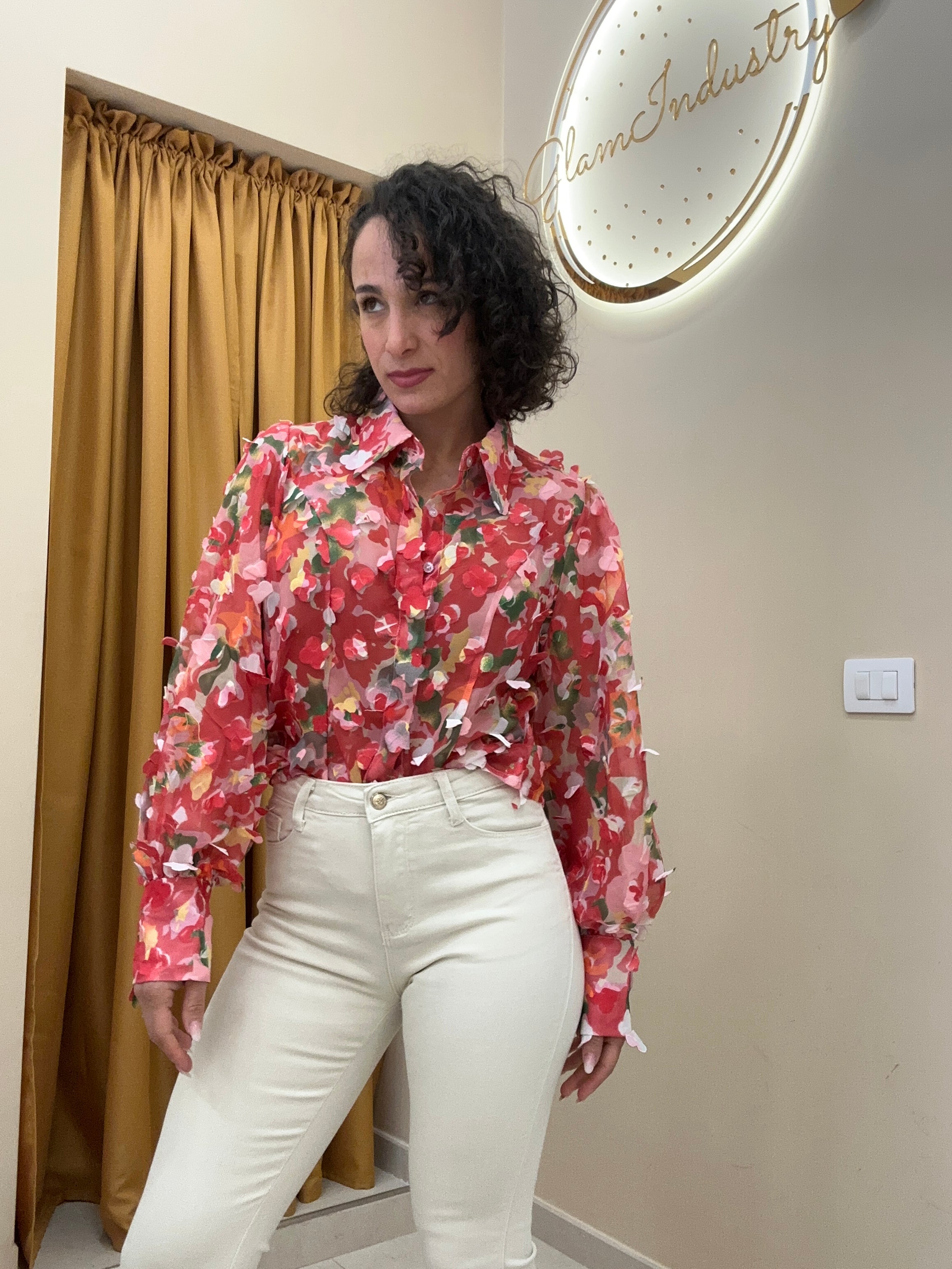 Camicia fiori 3D rossa