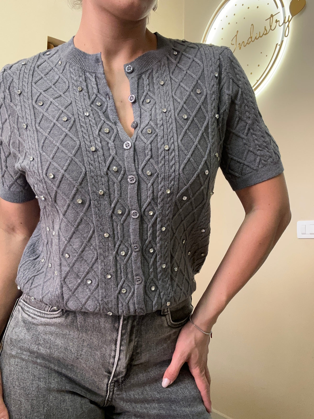 Cardigan manica corta brillantini