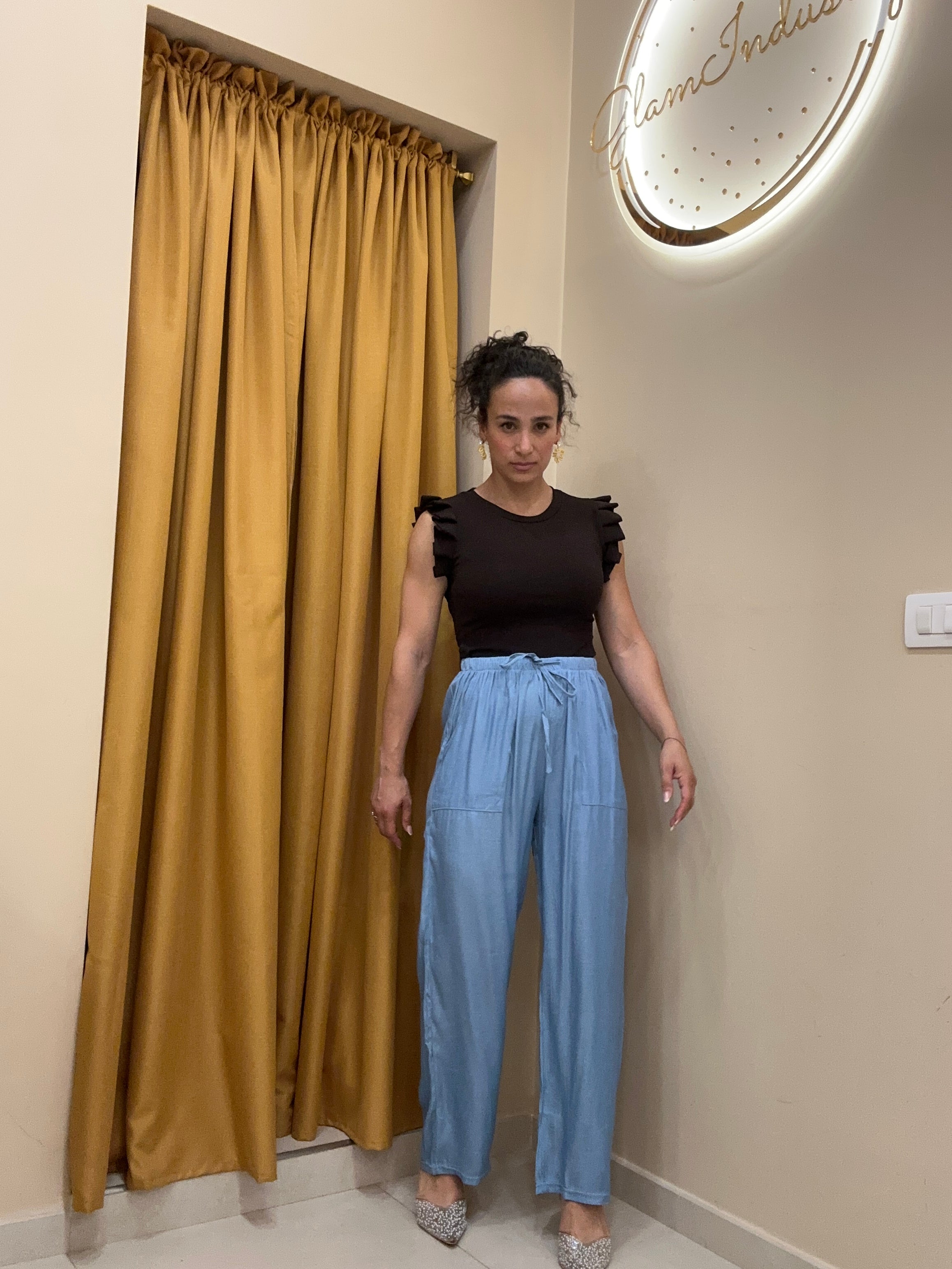 Pantalone morbido jeans saten