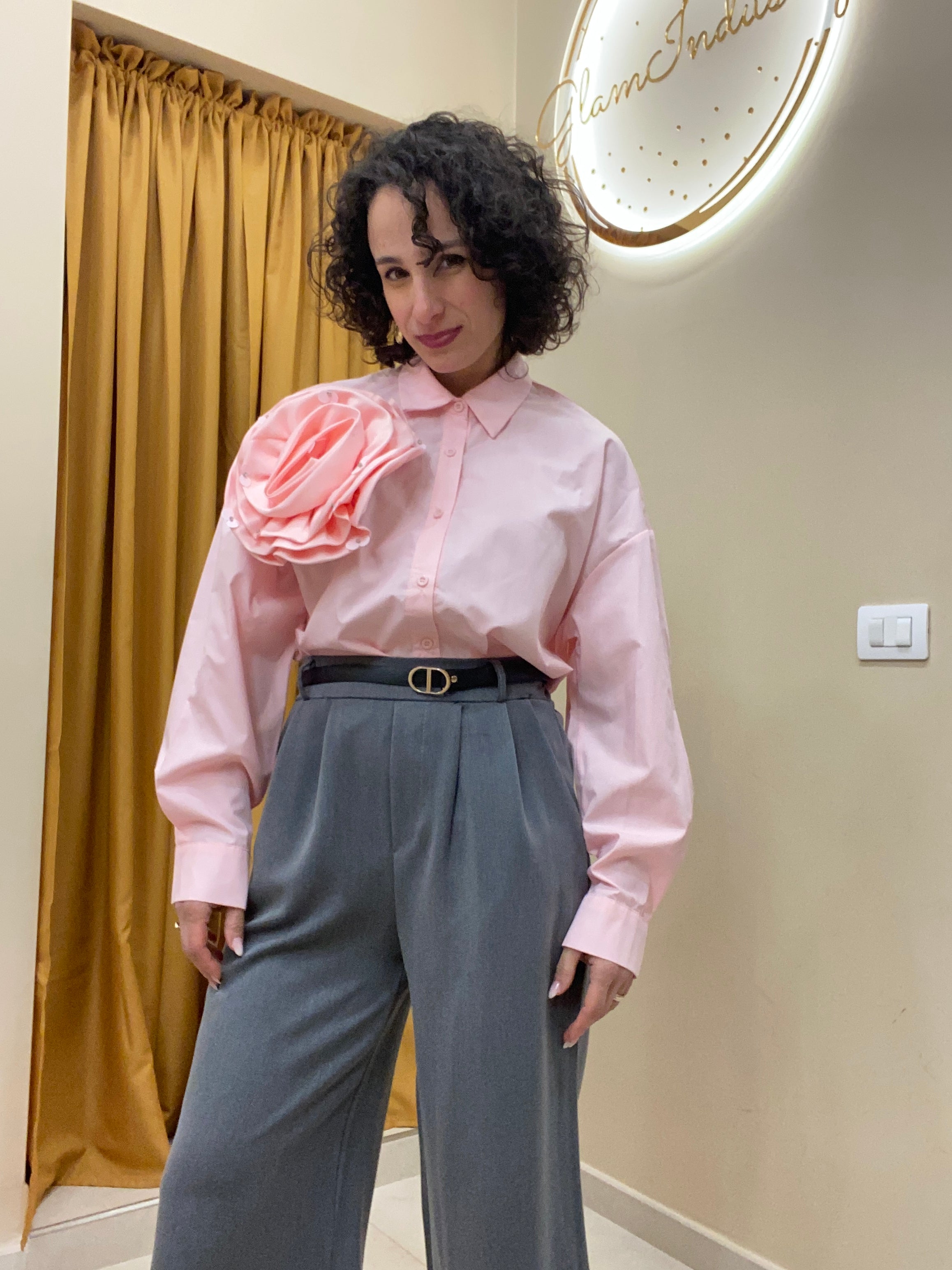 Camicia rosa 100% cotone maxi fiore